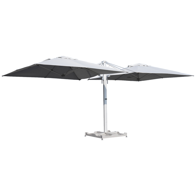 Ombrellone centrale bianco / argento SOMBRA CONTRACT NATERIAL con telo rettangolare grigio L 295 x P 600 x H 267 cm