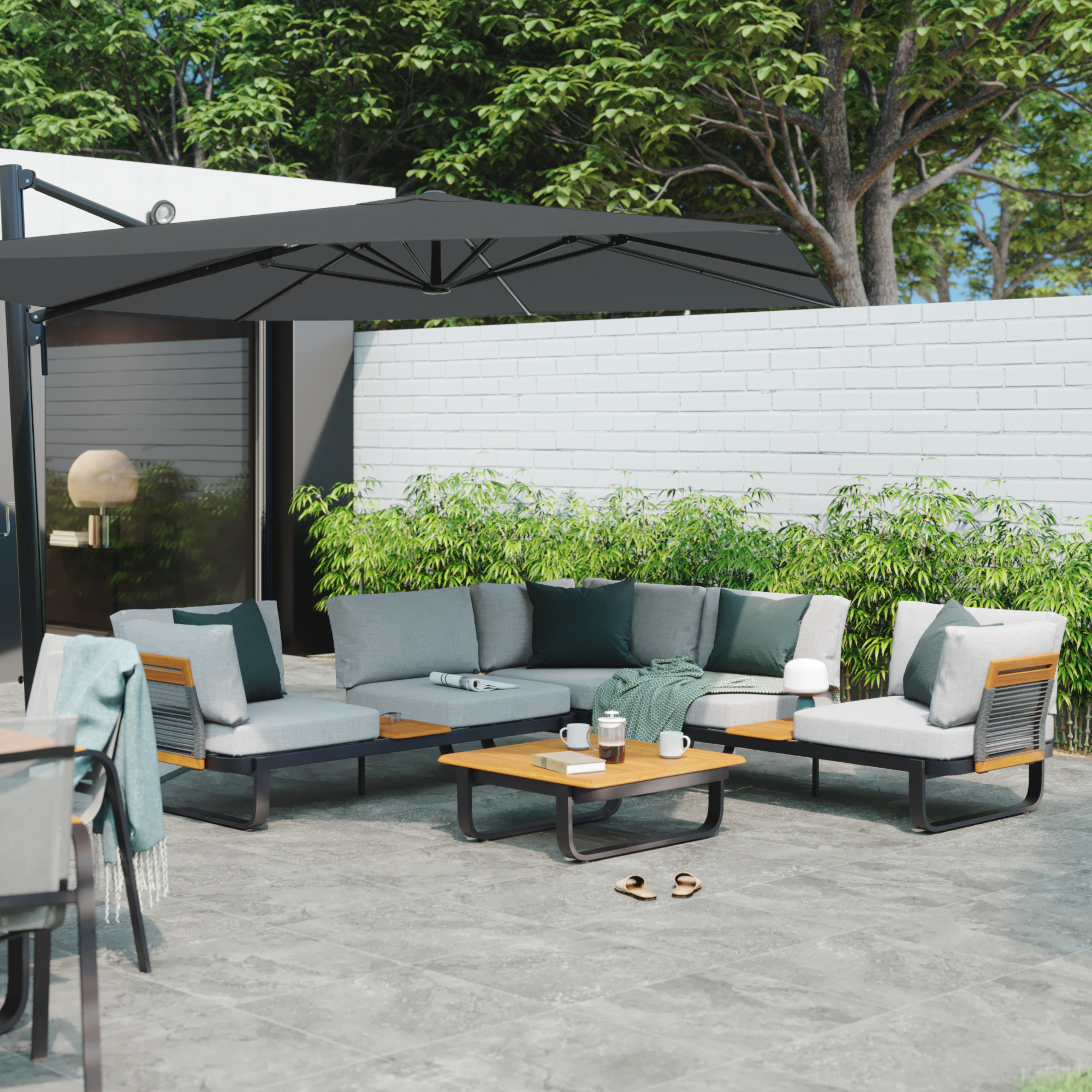 Parasol déporté carré gris Sombra NATERIAL L.298 x l.298 cm - 2