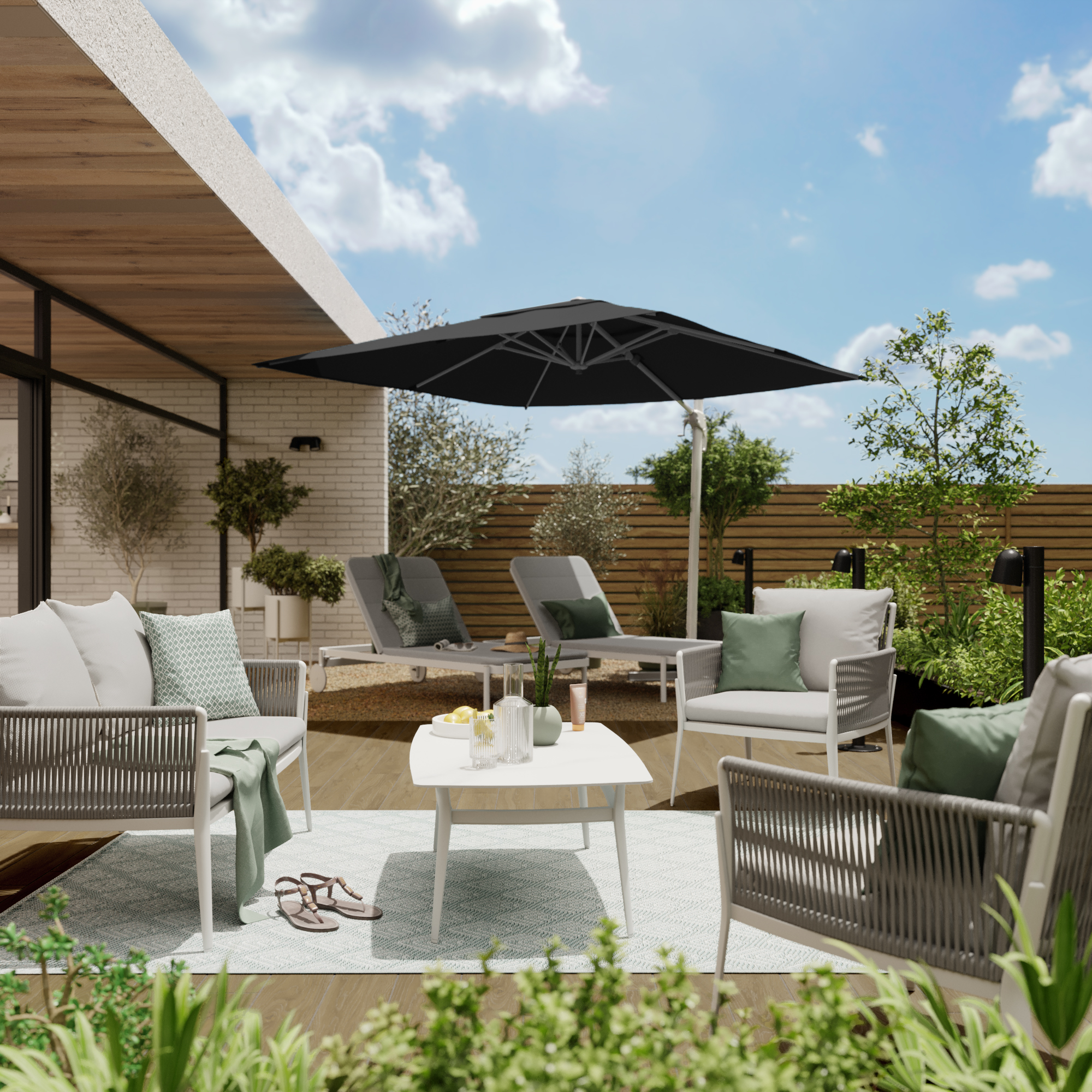 Parasol excéntrico cuadrado de aluminio/acero naterial aura antracita 286 cm