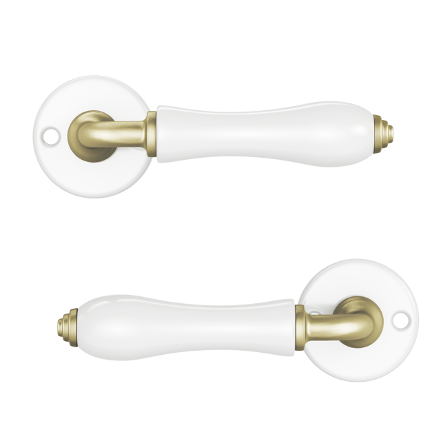 Boutons De Porte Intérieurs Blancs Avec Rosace Carrée – Porcelaine Et Laiton Satiné (neuf)