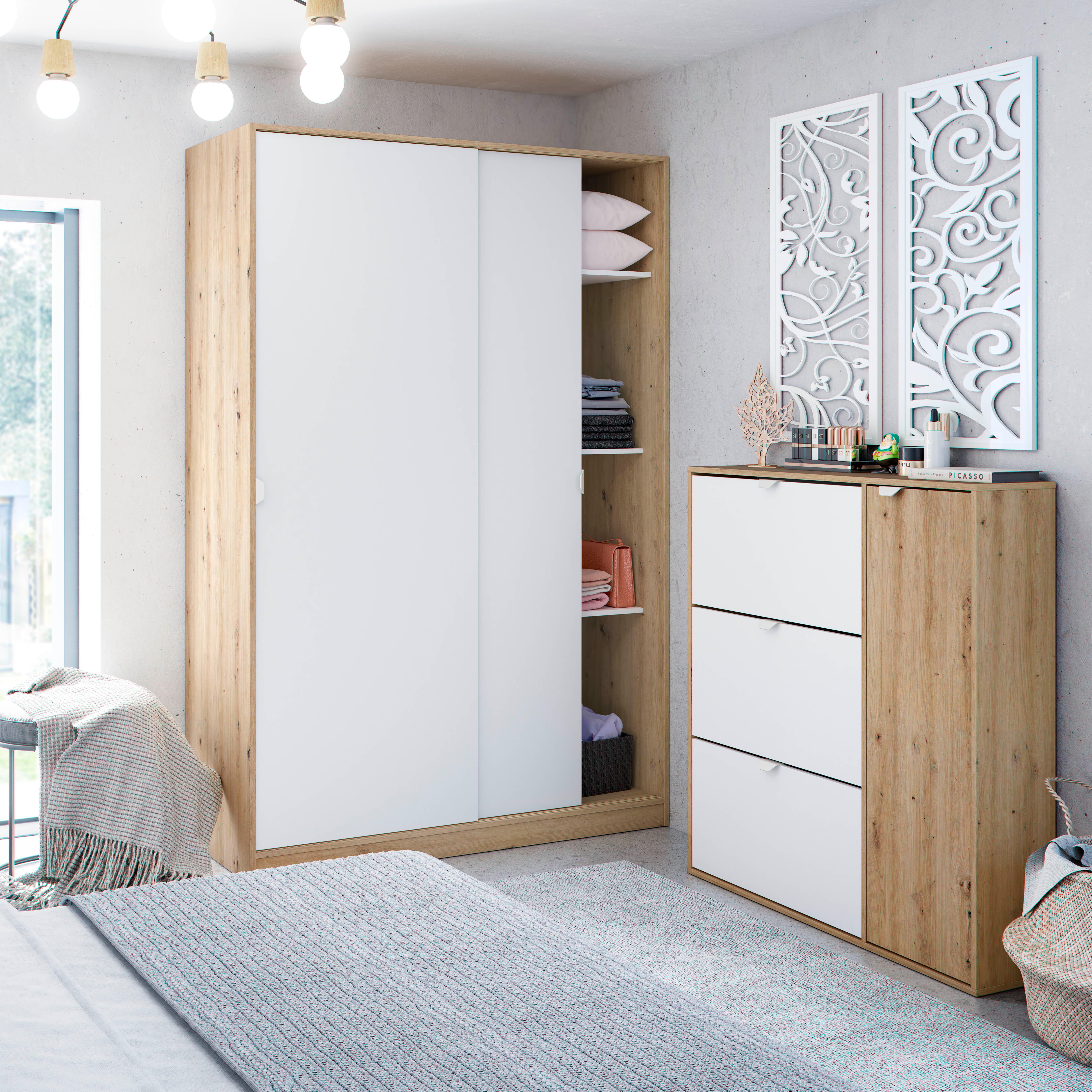 Sapateira 4 portas branco e carvalho 30 pares 105x112x24 cm Garona - 8