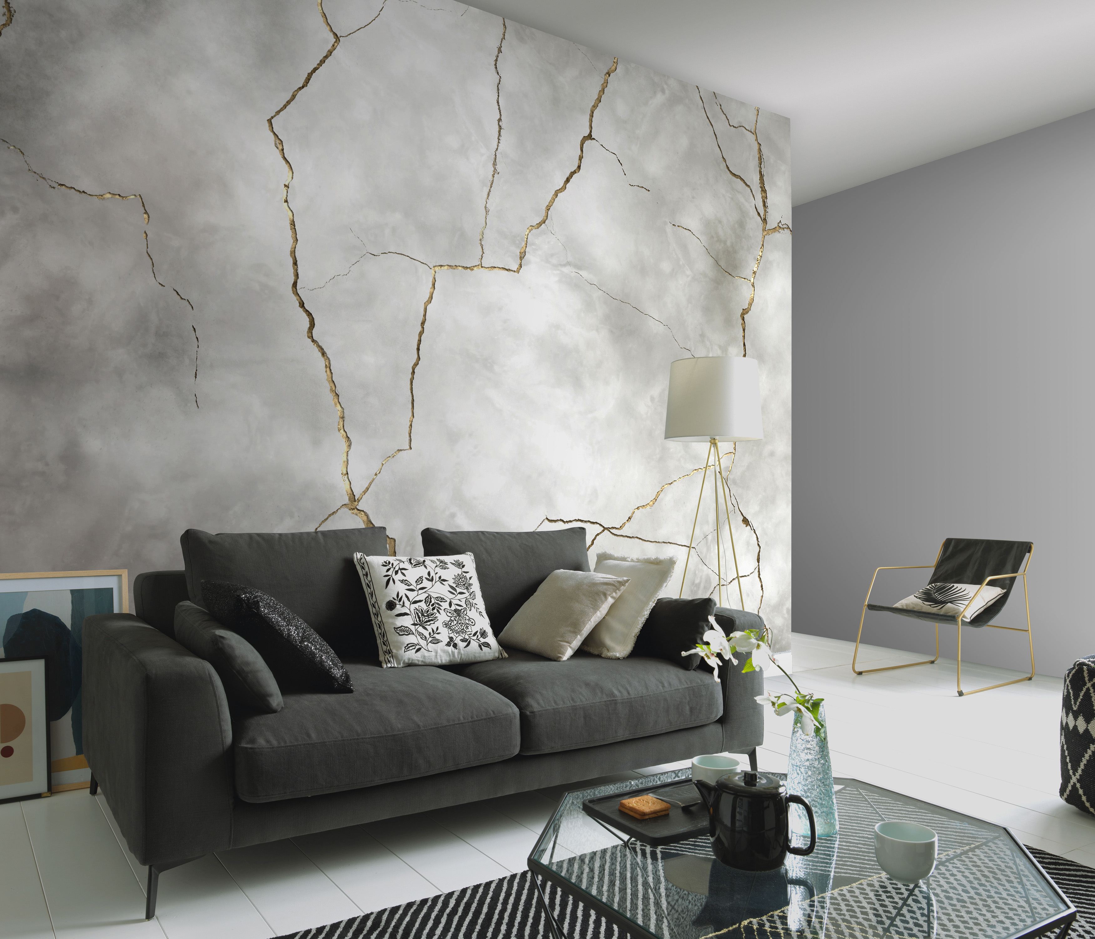 Tapeta panoramiczna Beton szaro-złoty 350 x 280 cm