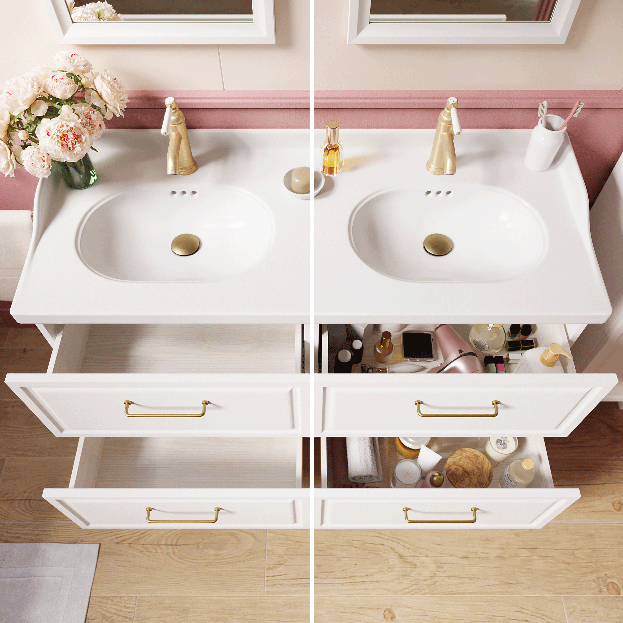 Plan double vasque Céramique Charm l.121.8 x P.49.7 x h.19.8 cm/vidage inclus - 4