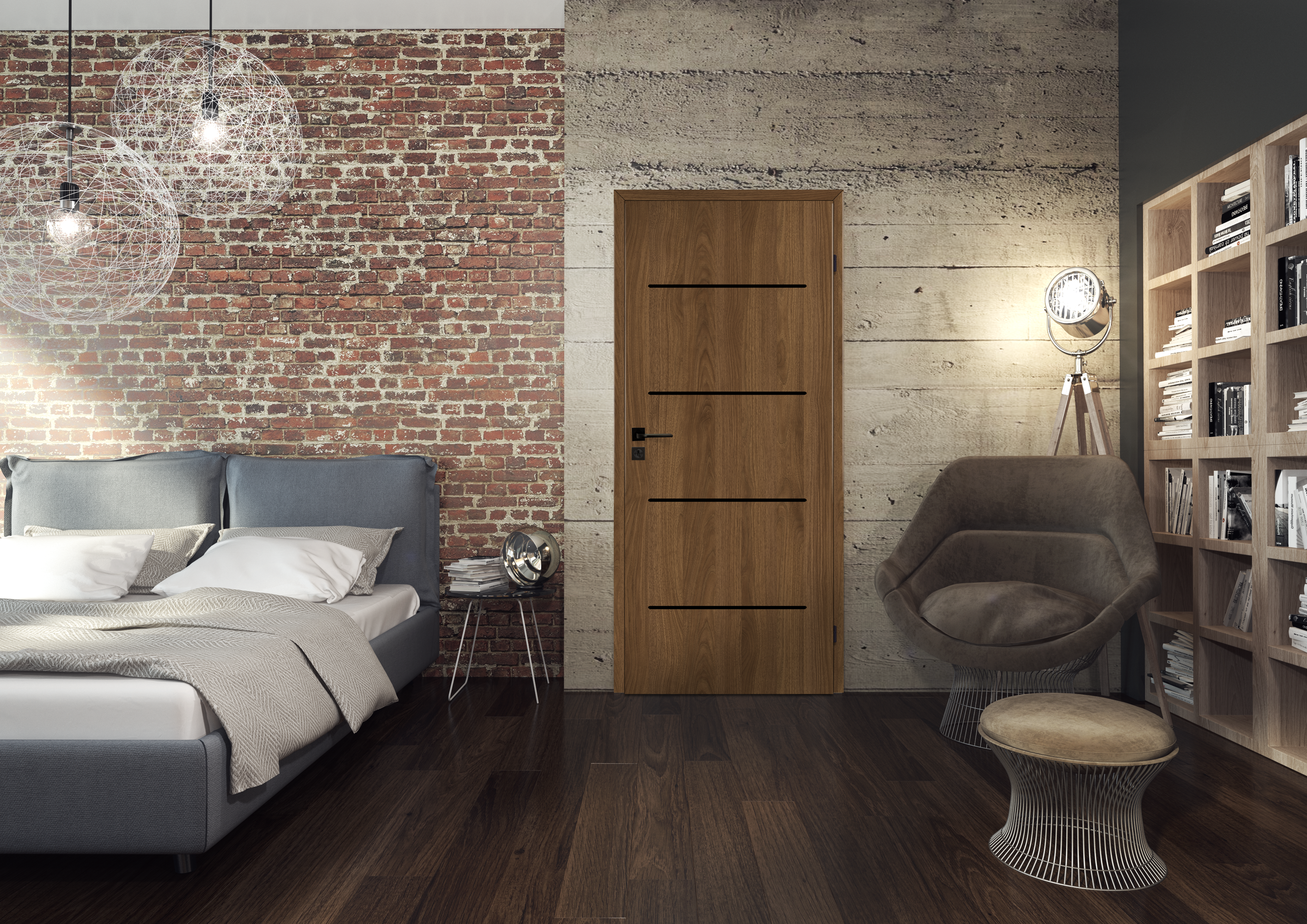 Drzwi wewnętrzne pełne Vissio 80 prawe orzech michigan i czarne aplikacje Voster - 2