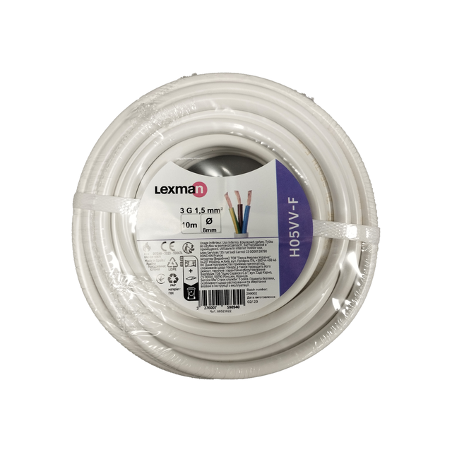 Cavo elettrico flessibile H05VV-F 3 x 1.5 mm² L 10 m LEXMAN bianco matassa