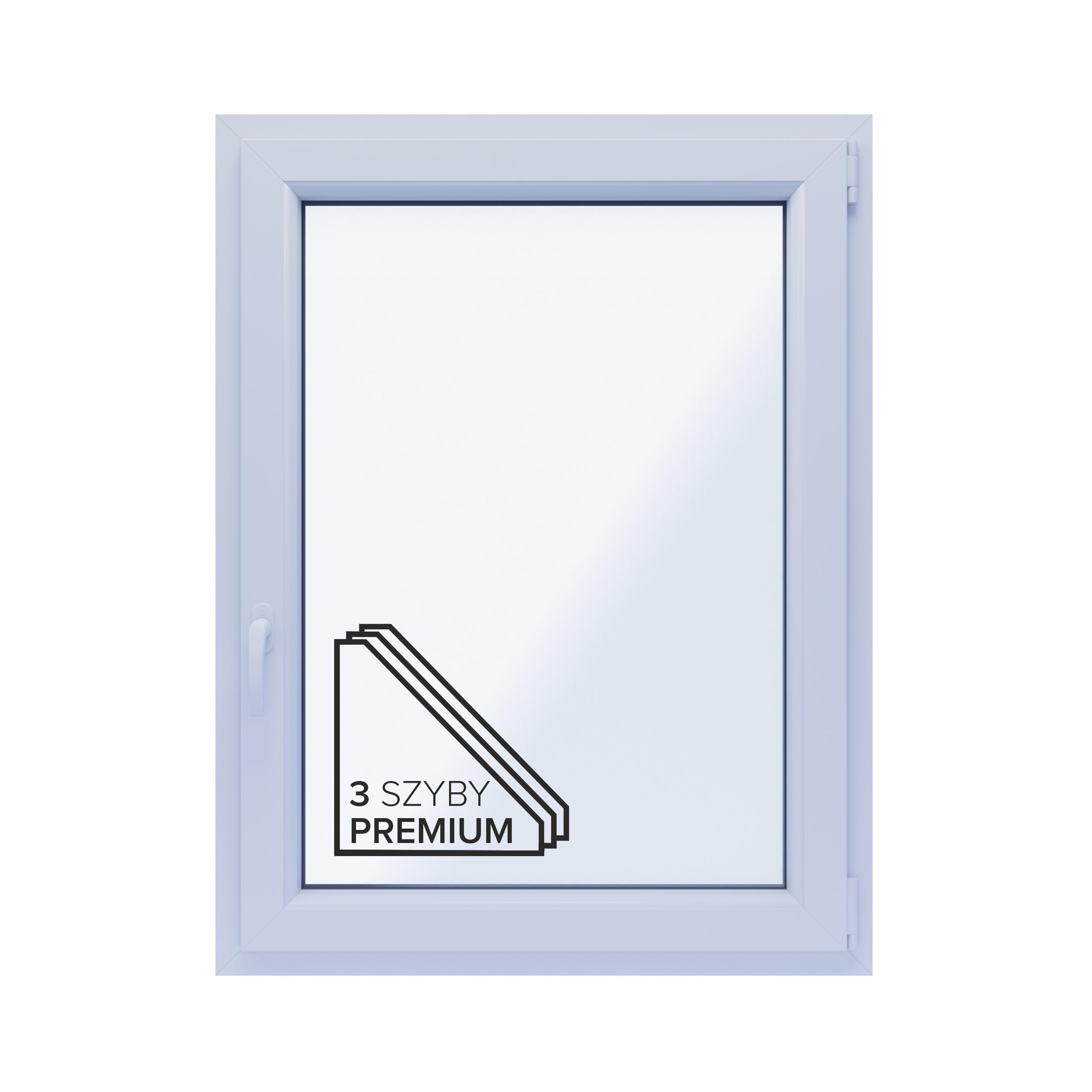 Okno PCV 3-szybowe fasadowe 85/O14 białe 865x1135 mm otwierane do wewnątrz prawe Witraż