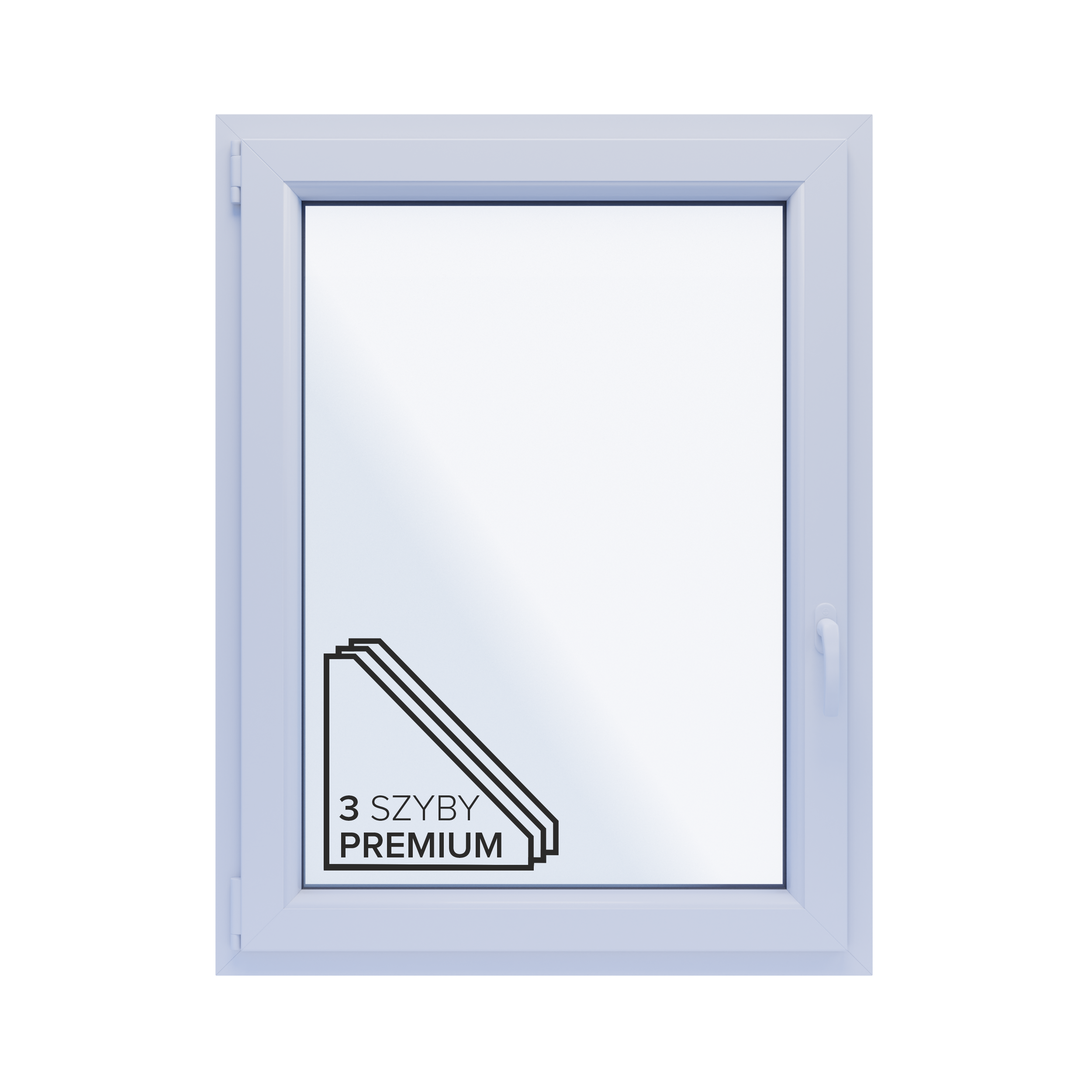 Okno PCV 3-szybowe fasadowe 85/O15 białe 865x1135 mm otwierane do wewnątrz lewe Witraż