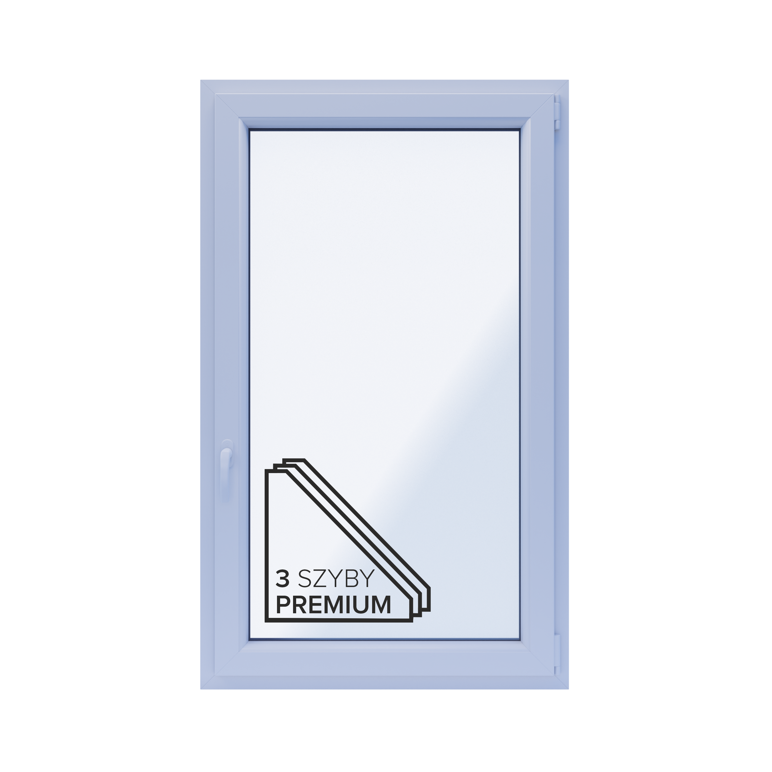 Okno PCV 3-szybowe fasadowe 85/O30 białe 865x1435 mm otwierane do wewnątrz prawe Witraż