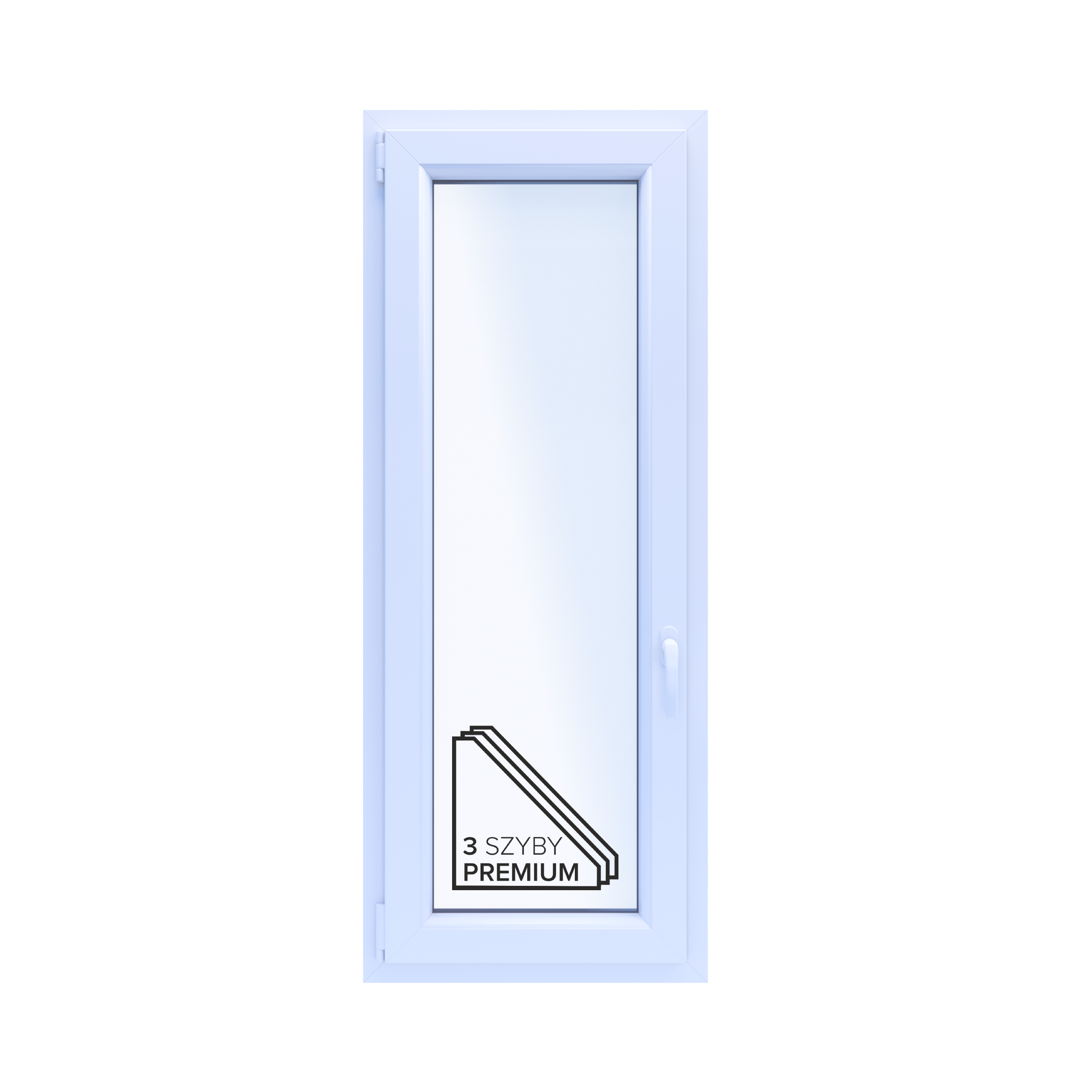 Okno PCV 3-szybowe fasadowe 85/O27 białe 565x1435 mm otwierane do wewnątrz lewe Witraż