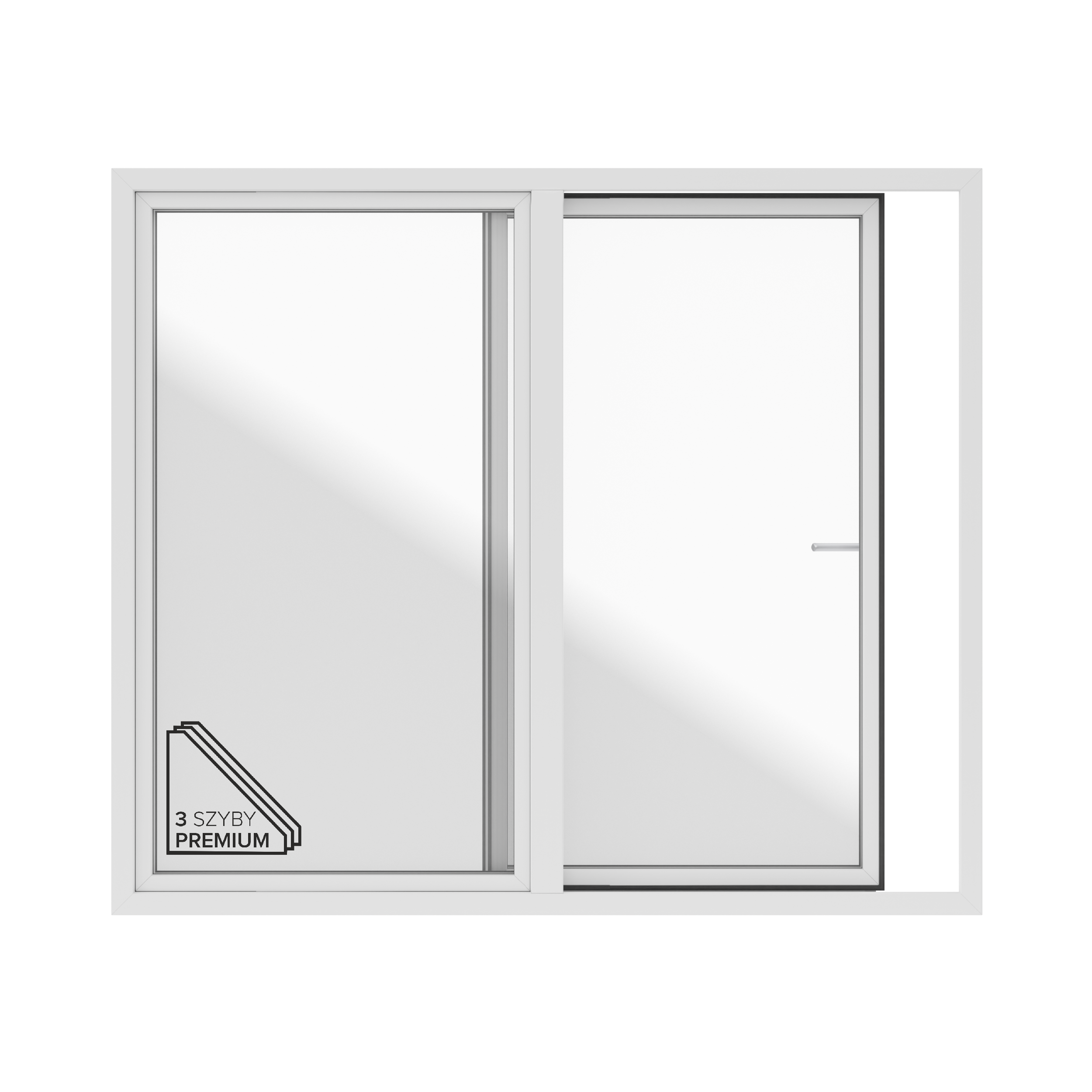 Okno PCV 3-szybowe tarasowe PSK+FIX 85 białe 2700x2300 mm przesuwne w prawo