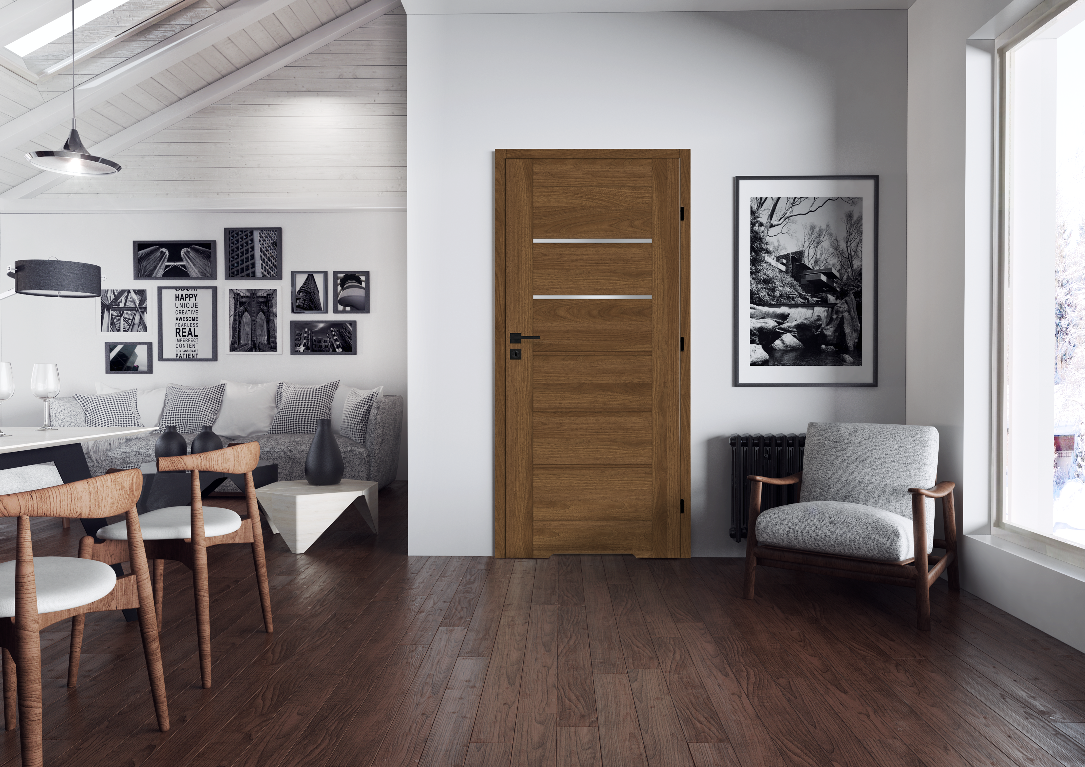 Drzwi wewnętrzne łazienkowe z podcięciem wentylacyjnym Sangres 60 prawe orzech michigan Voster - 2