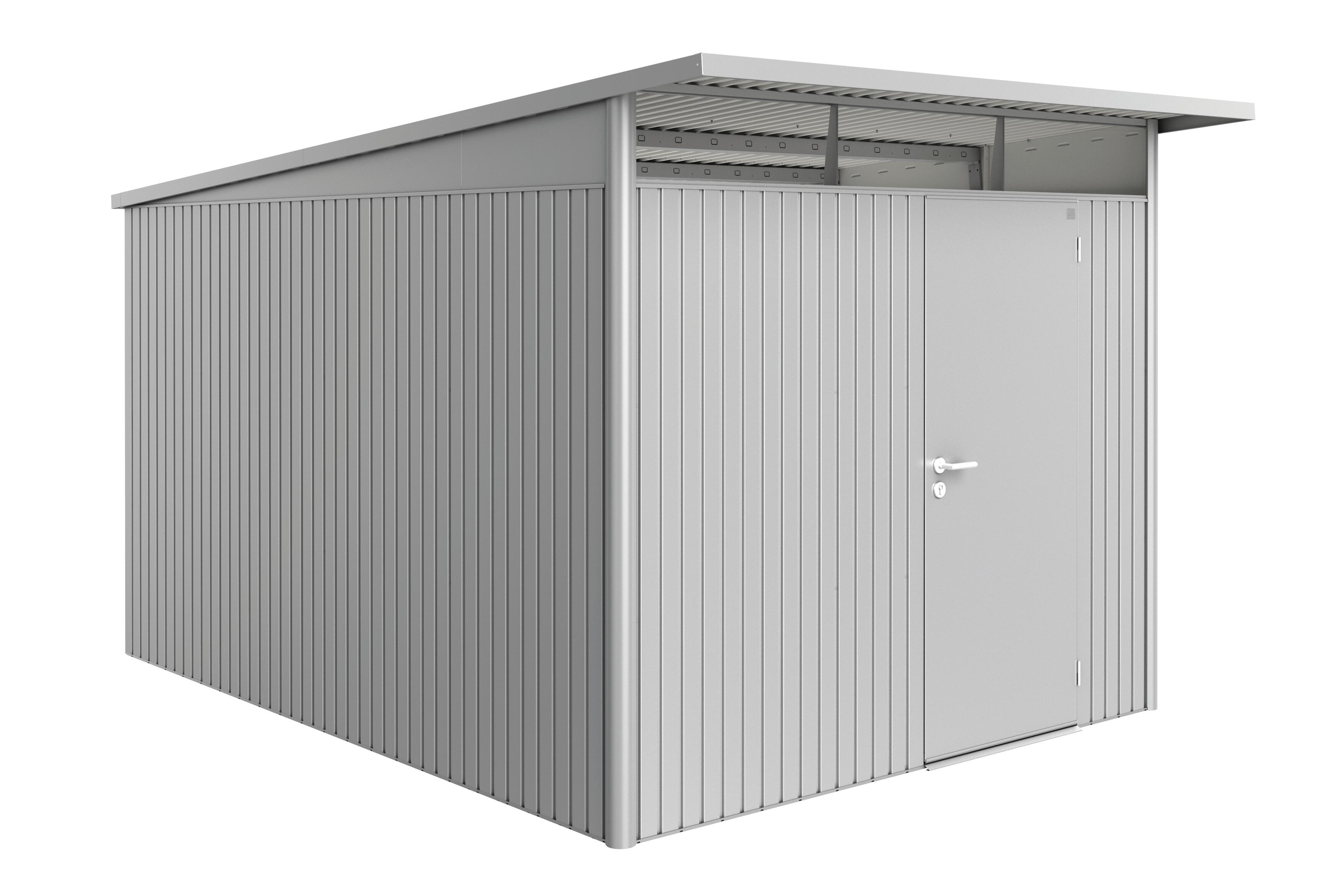 caseta de metal avantgarde a8 de 260x222x380 cm y 988 m2 con 05 mm espesor y puerta abatible biohort