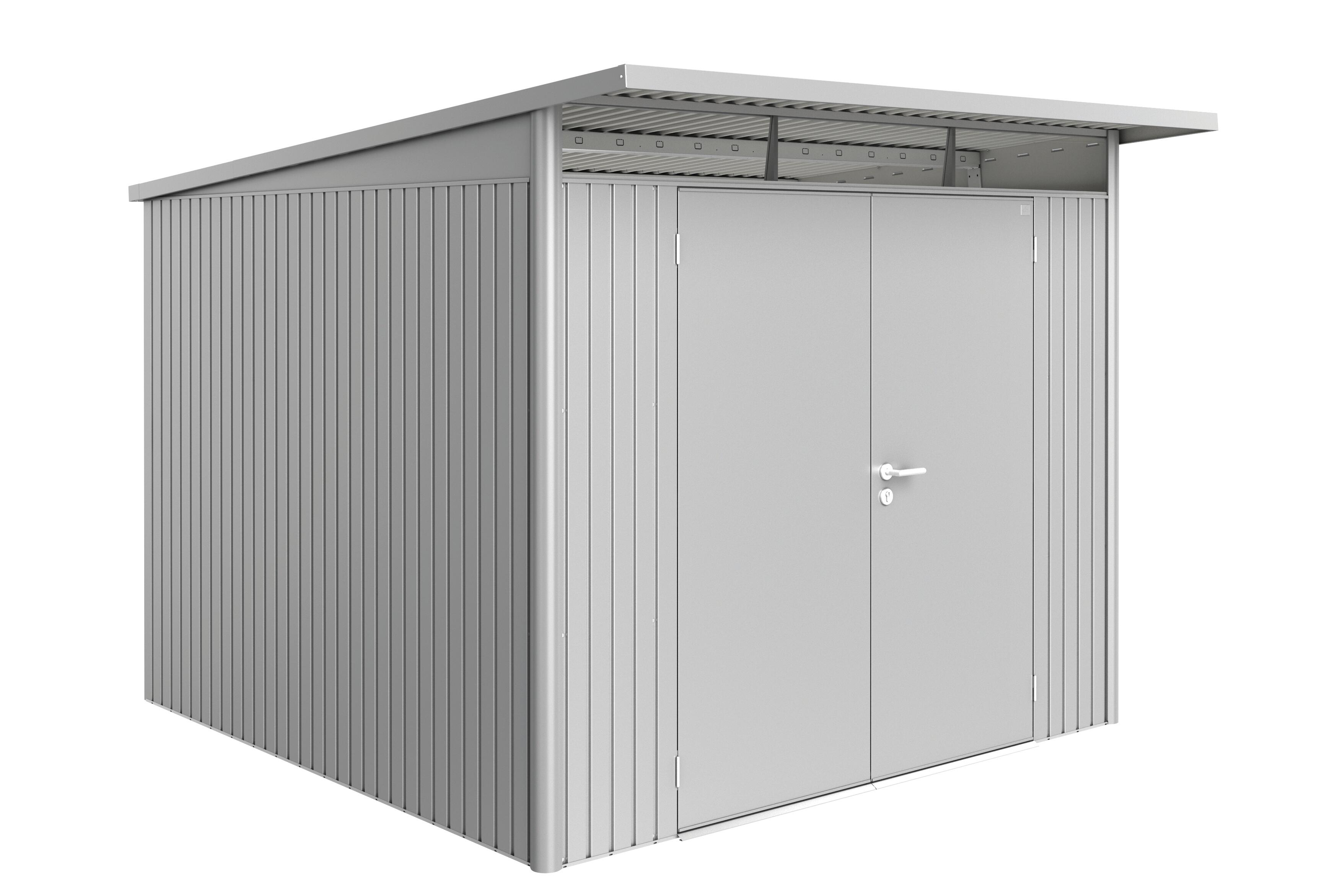 caseta de metal avantgarde a7 de 260x217x300 cm y 78 m2 con 05 mm espesor y doble puerta abatible biohort