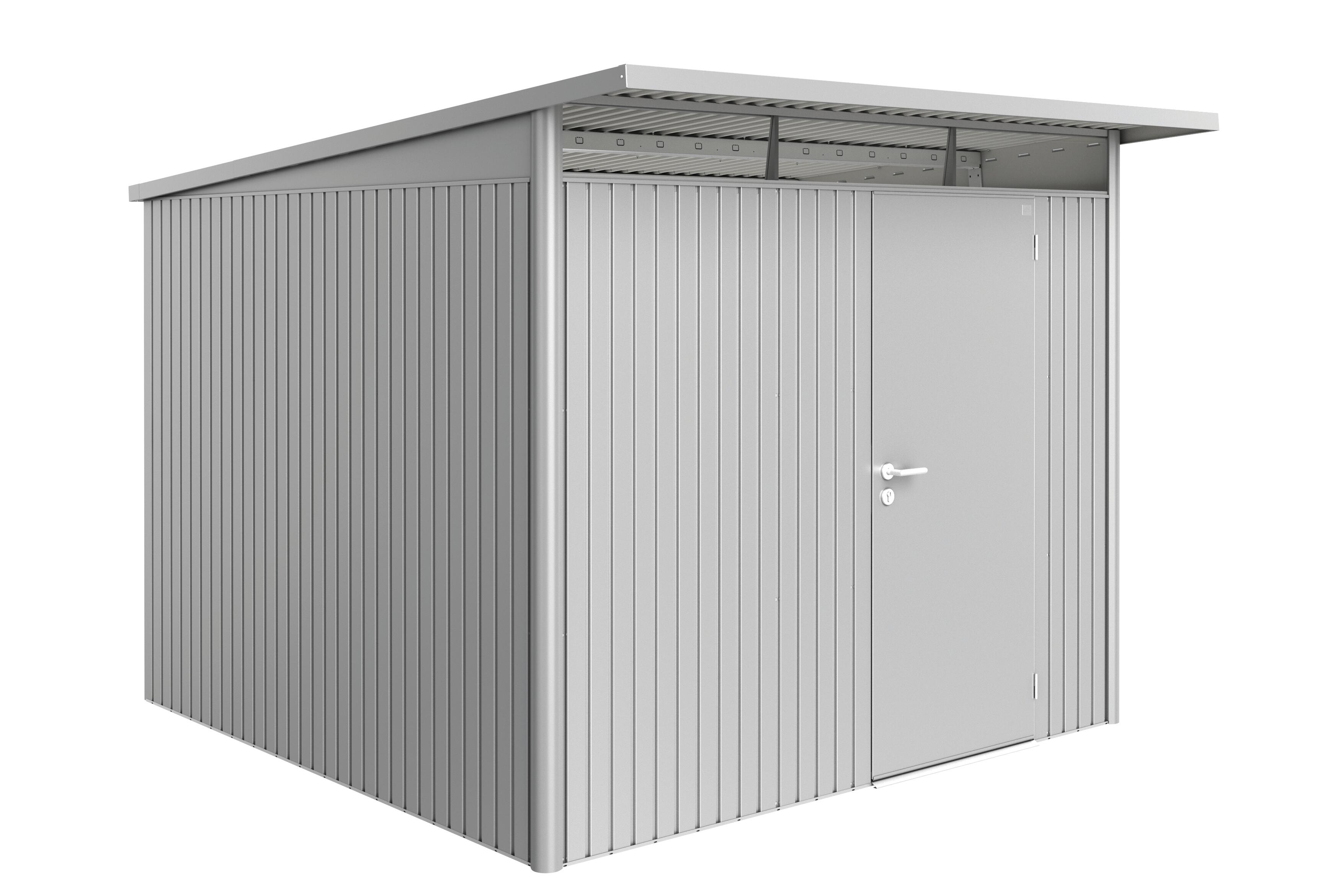 caseta de metal avantgarde a7 de 260x217x300 cm y 78 m2 con 05 mm espesor y puerta abatible biohort