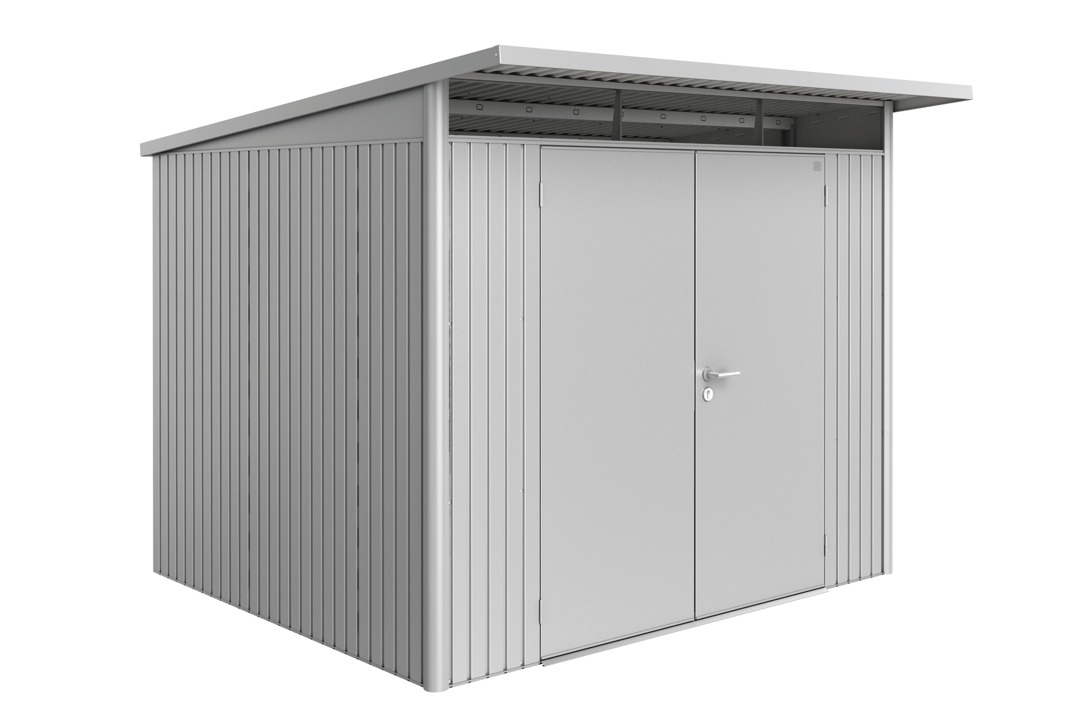 caseta de metal avantgarde a6 de 260x218x260 cm y 676 m2 con 05 mm espesor y doble puerta abatible biohort