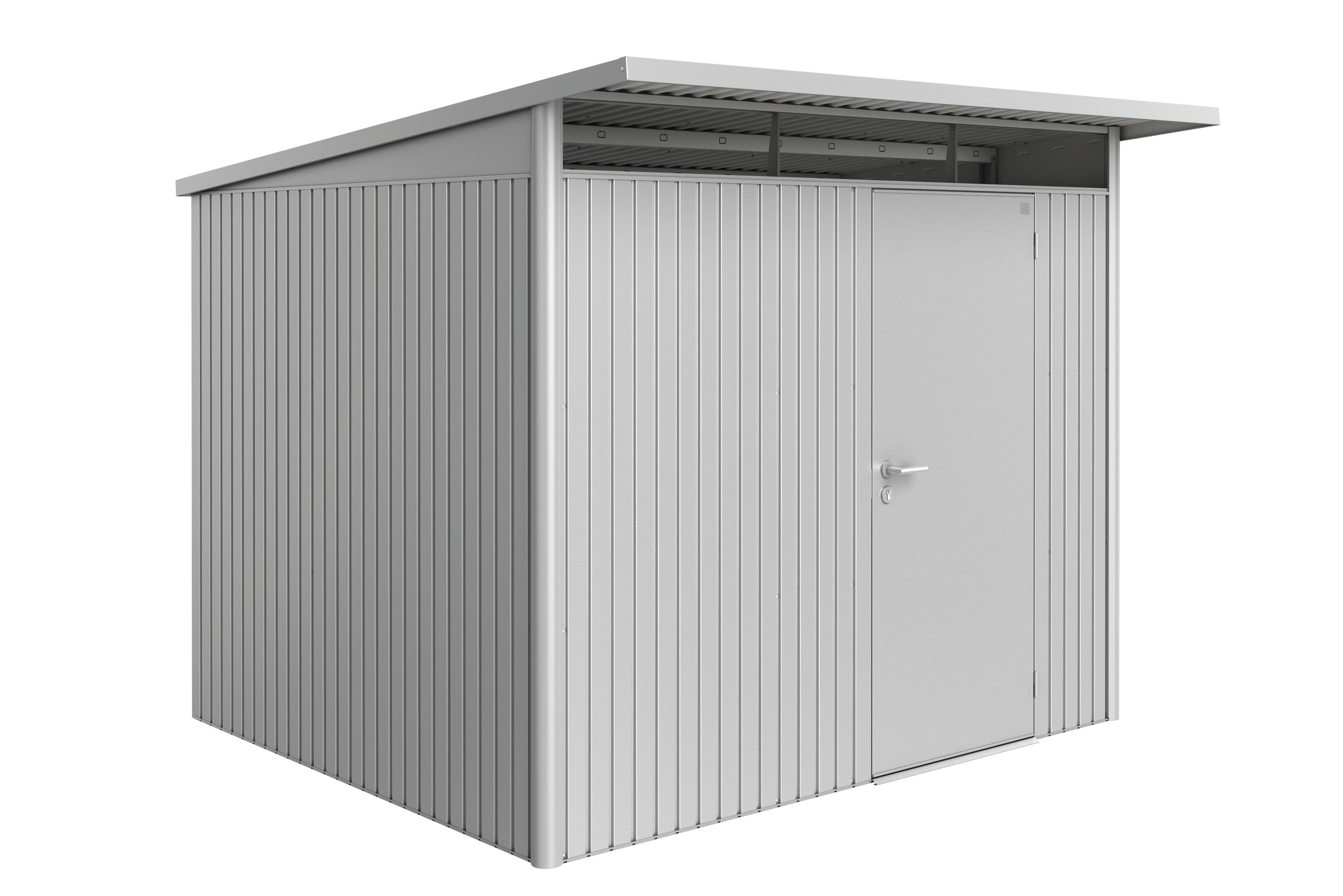 caseta de metal avantgarde a6 de 260x218x260 cm y 676 m2 con 05 mm espesor y puerta abatible biohort