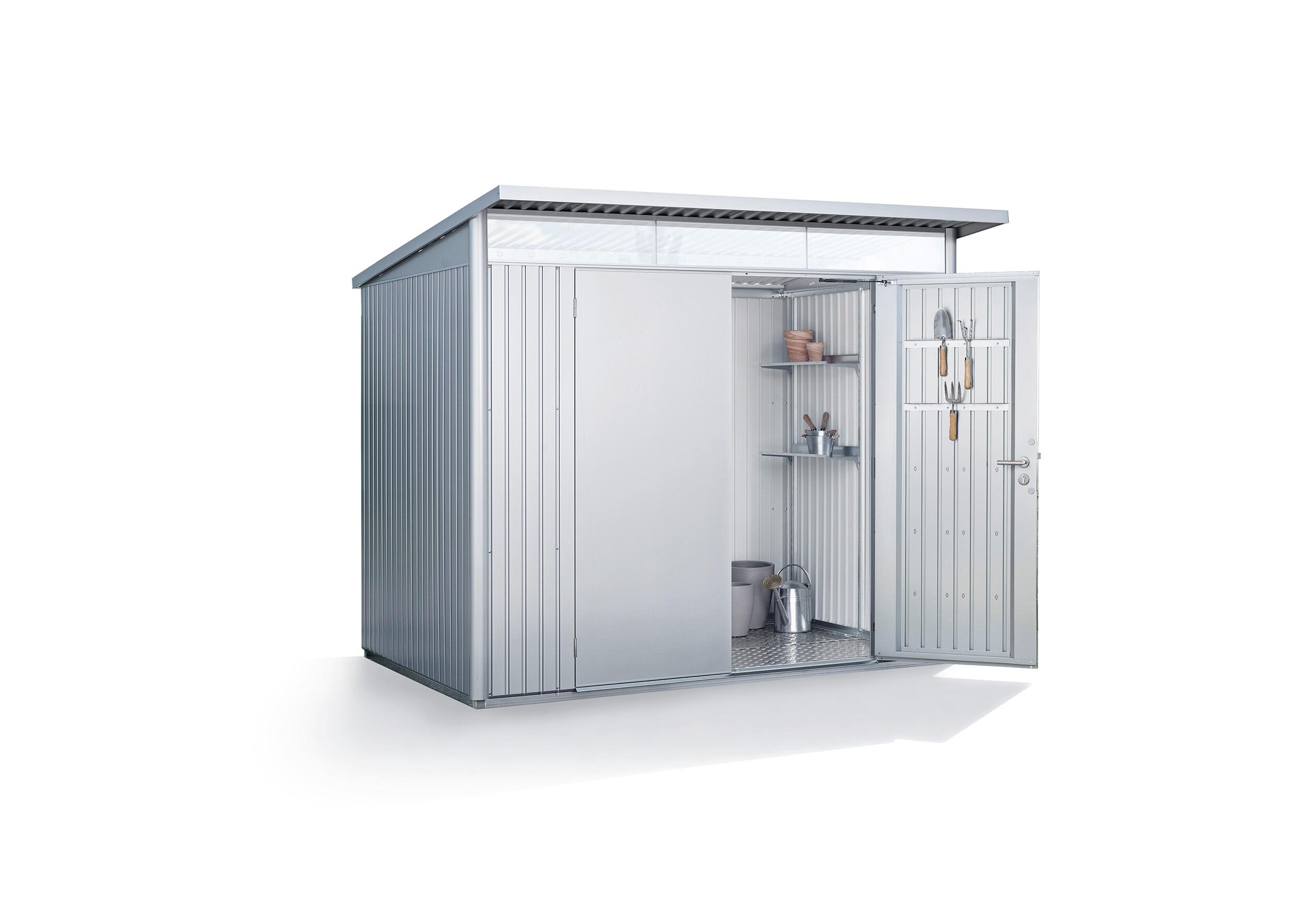 caseta de metal avantgarde a5 de 260x218x220 cm y 572 m2 con 05 mm espesor y doble puerta abatible biohort