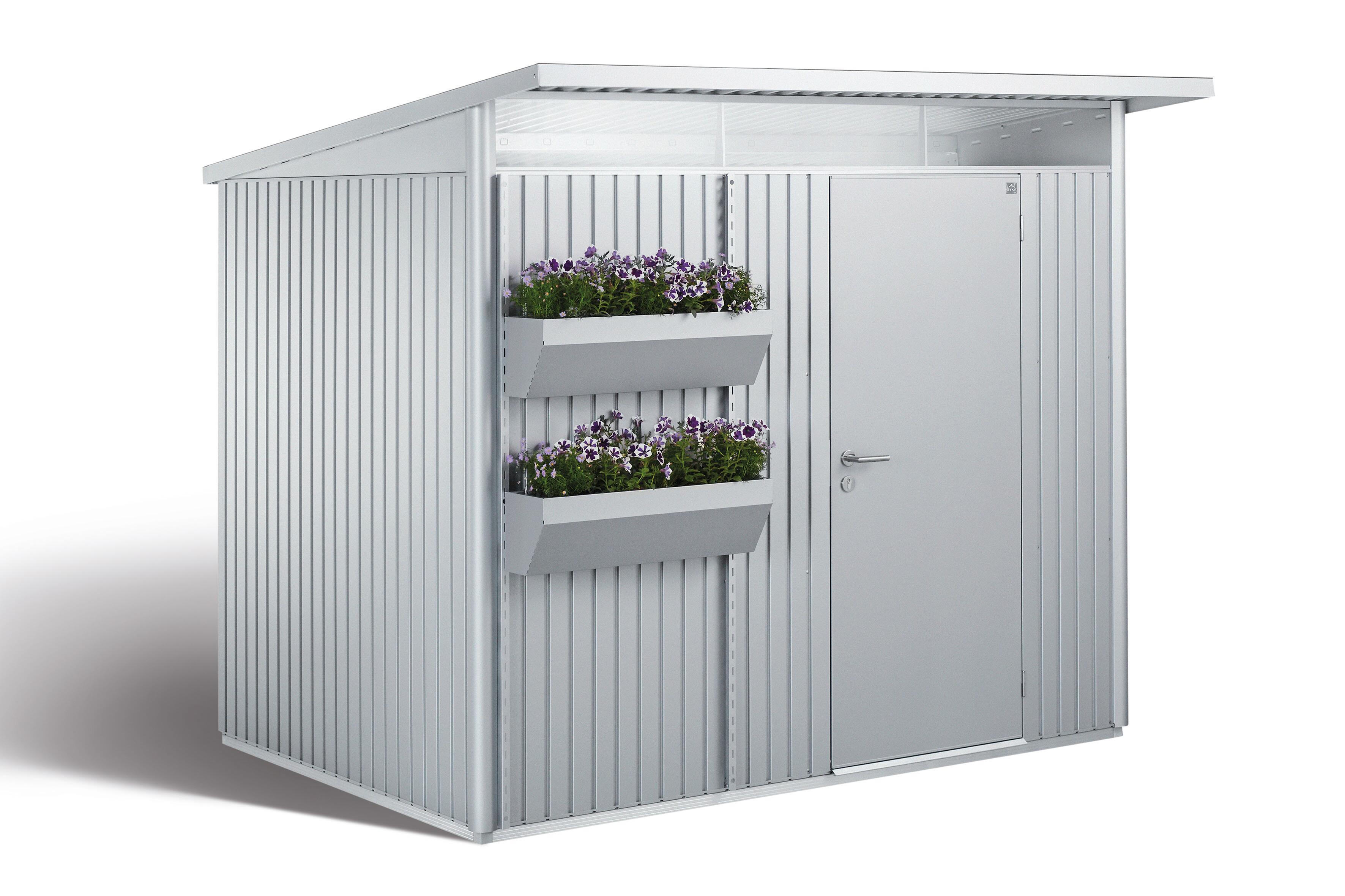caseta de metal avantgarde a5 de 260x218x220 cm y 572 m2 con 05 mm espesor y puerta abatible biohort