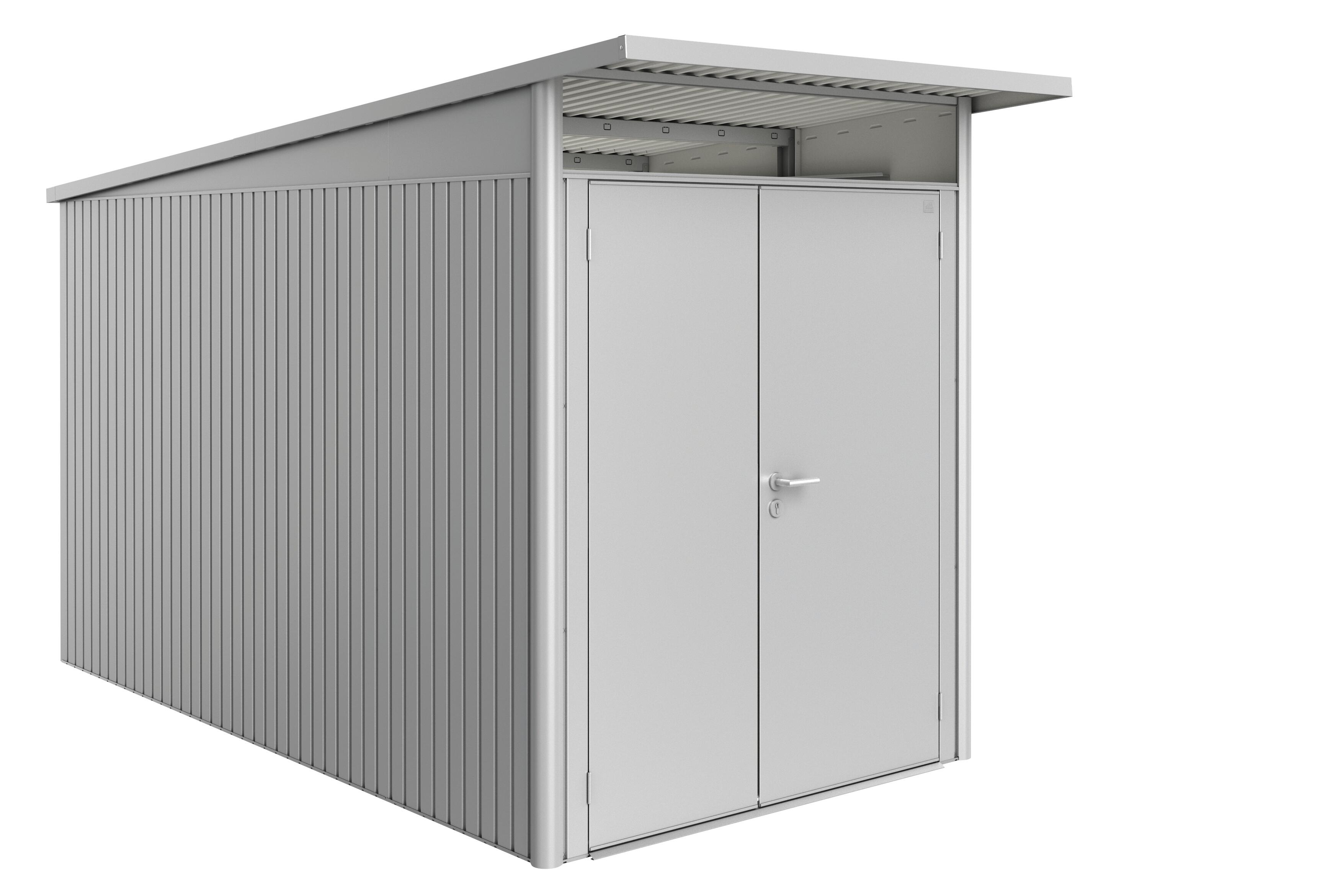 caseta de metal avantgarde a4 de 180x222x380 cm y 684 m2 con 05 mm espesor y doble puerta abatible biohort