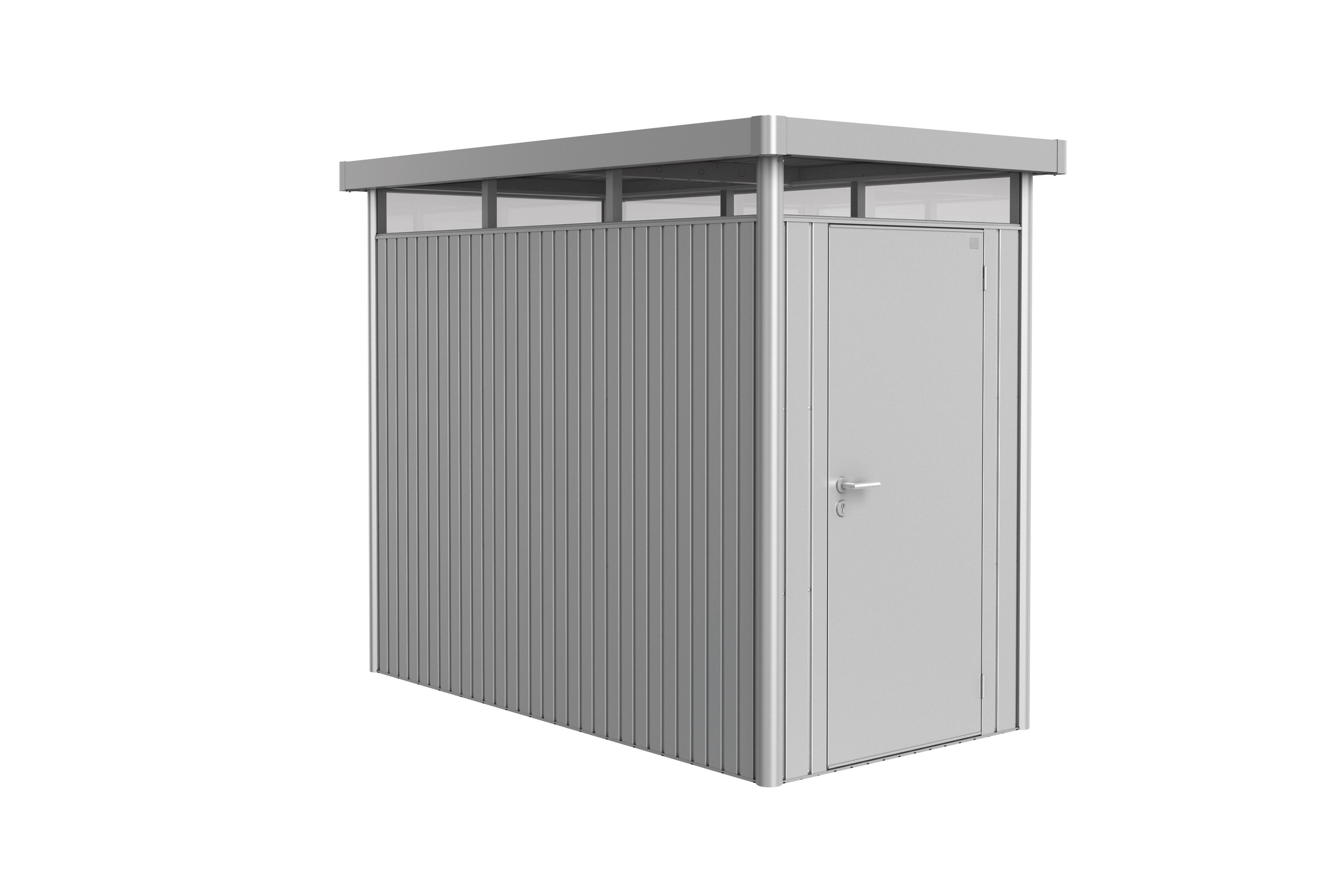 Caseta de metal highline hs de 155x222x275 cm y 4.26 m2 con 0,5 mm espesor y puerta abatible biohort