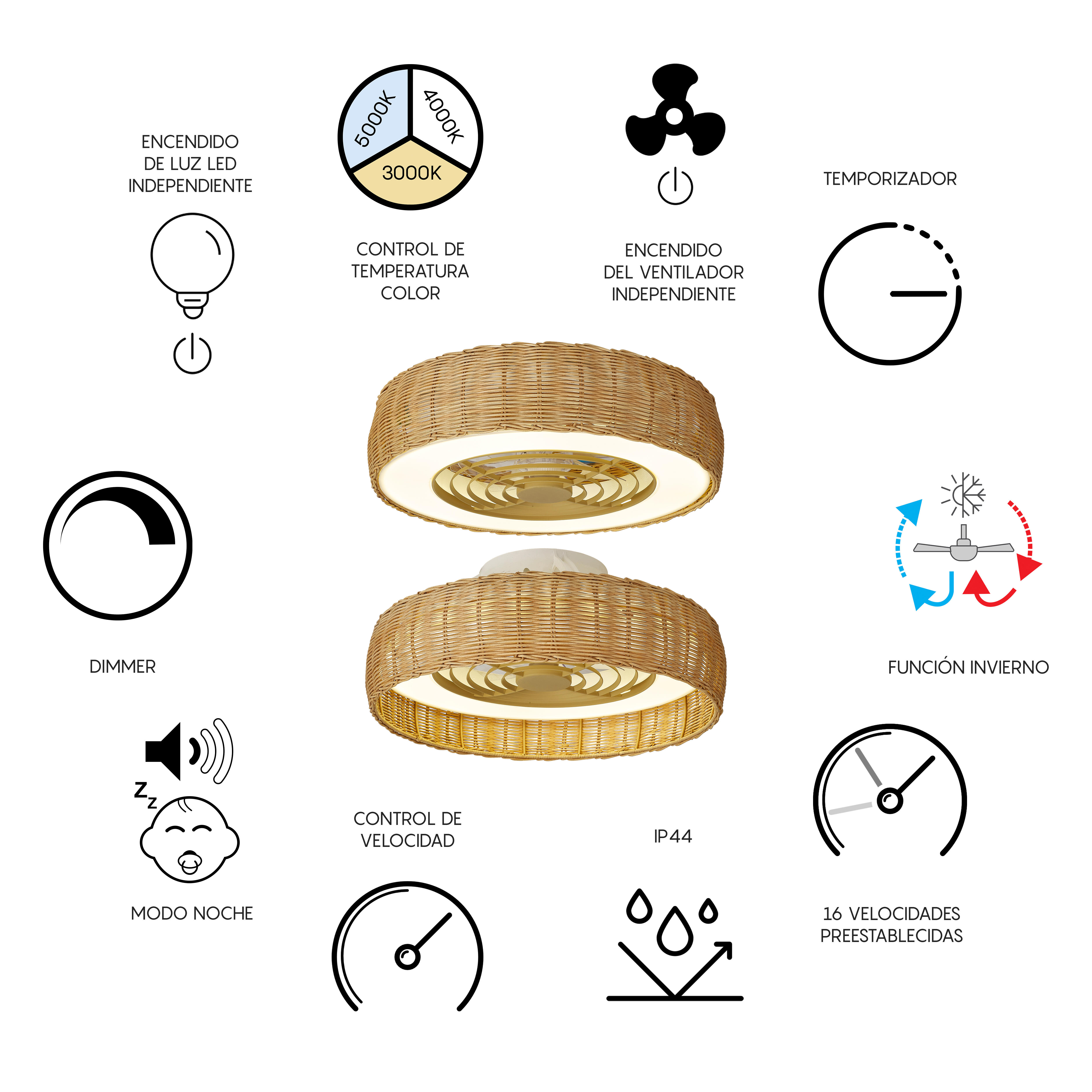 Ventoinha led d56 cm kilimanjaro castanho/bege - 7