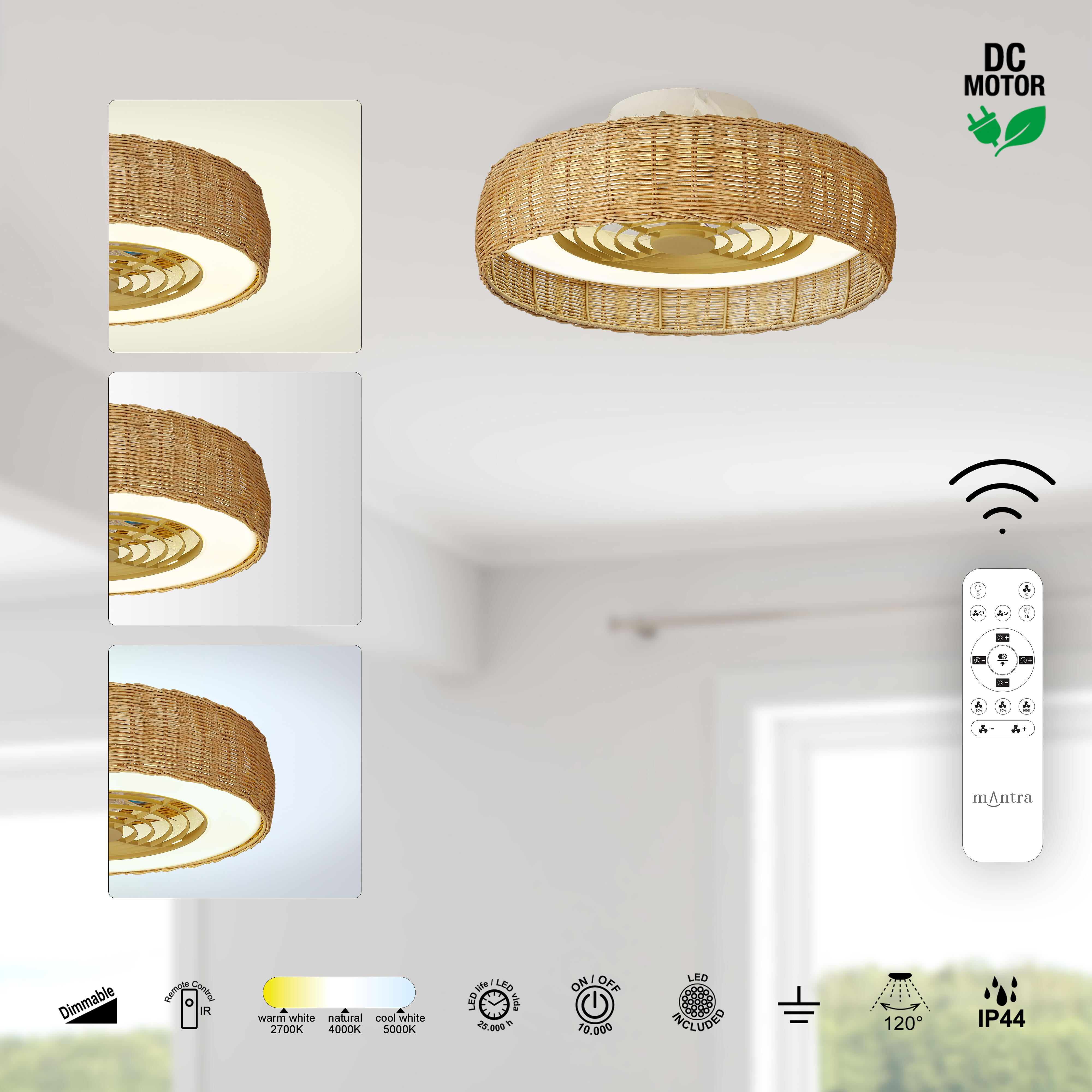 Ventoinha led d56 cm kilimanjaro castanho/bege - 11