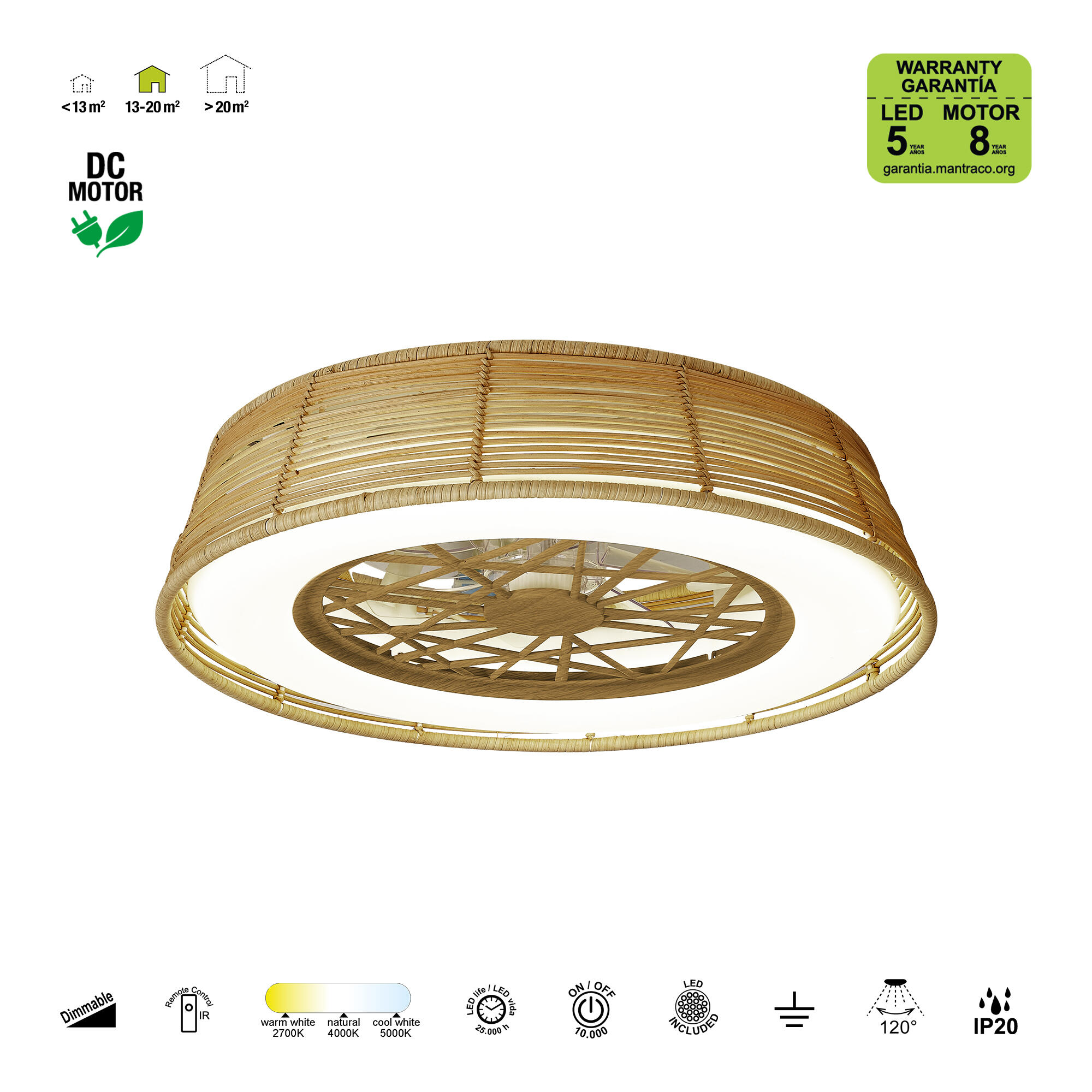 Ventoinha de teto com 7 lâminas invisíveis motor DC Indonésia Mantra d63cm branco - 7