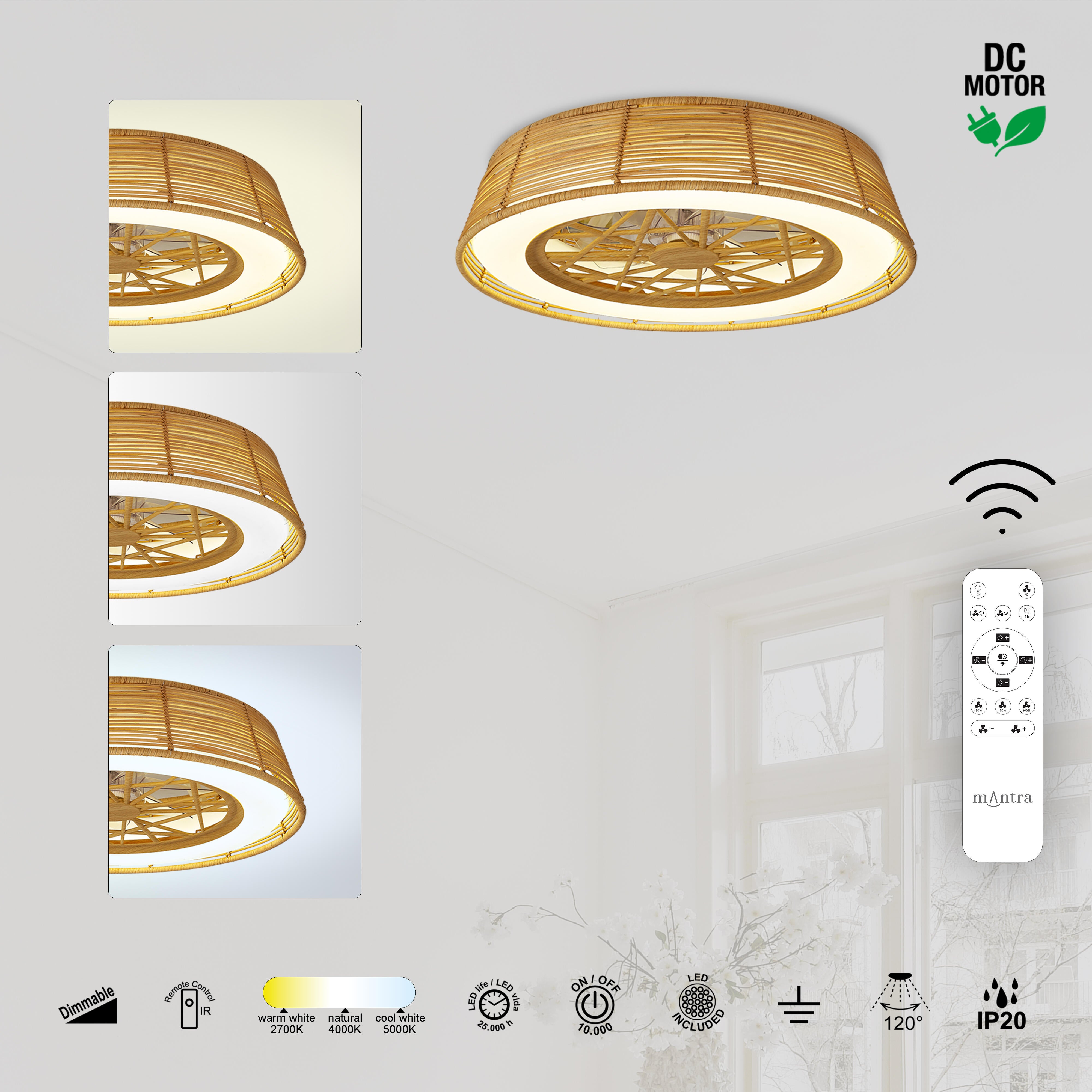 Ventoinha de teto com 7 lâminas invisíveis motor DC Indonésia Mantra d63cm branco - 13