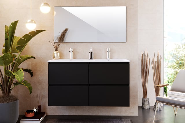 Meuble double vasque, 2t l.120 x H.67.5 x P.47 cm, noir, Mystic