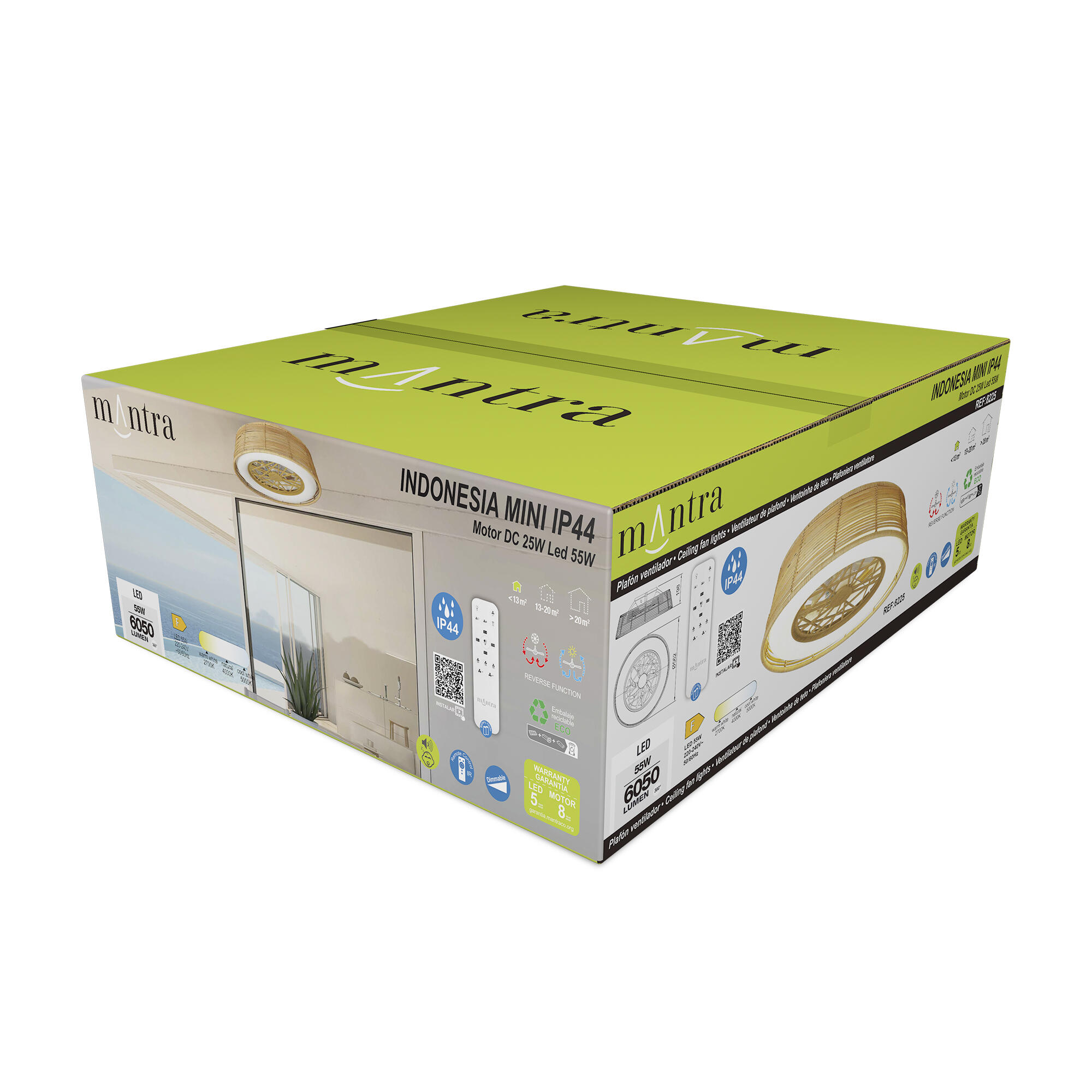 Ventilateur de plafond LED, Indonesia mini IP44, 56 cm, MANTRA, bois - 6