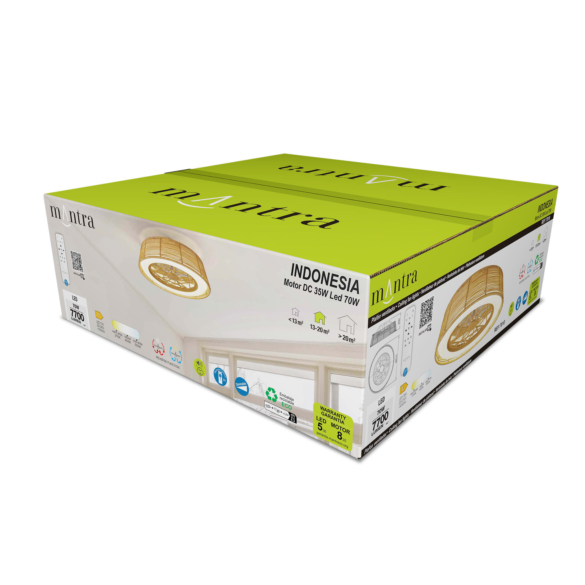 Ventoinha de teto com 7 lâminas invisíveis motor DC Indonésia Mantra d63cm branco - 10