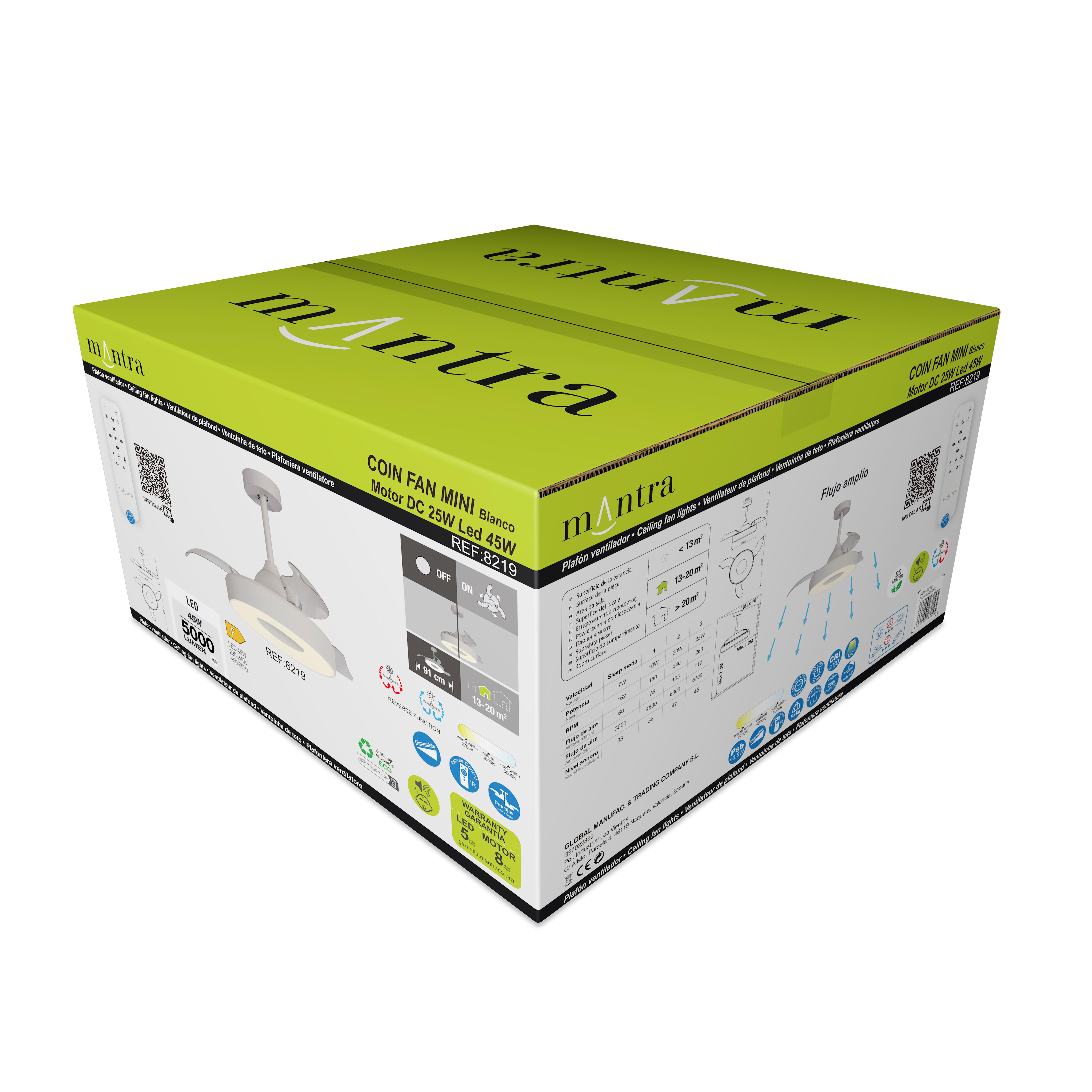 Ventilateur de plafond LED, Coin mini, 90.7 cm, MANTRA, blanc - 6