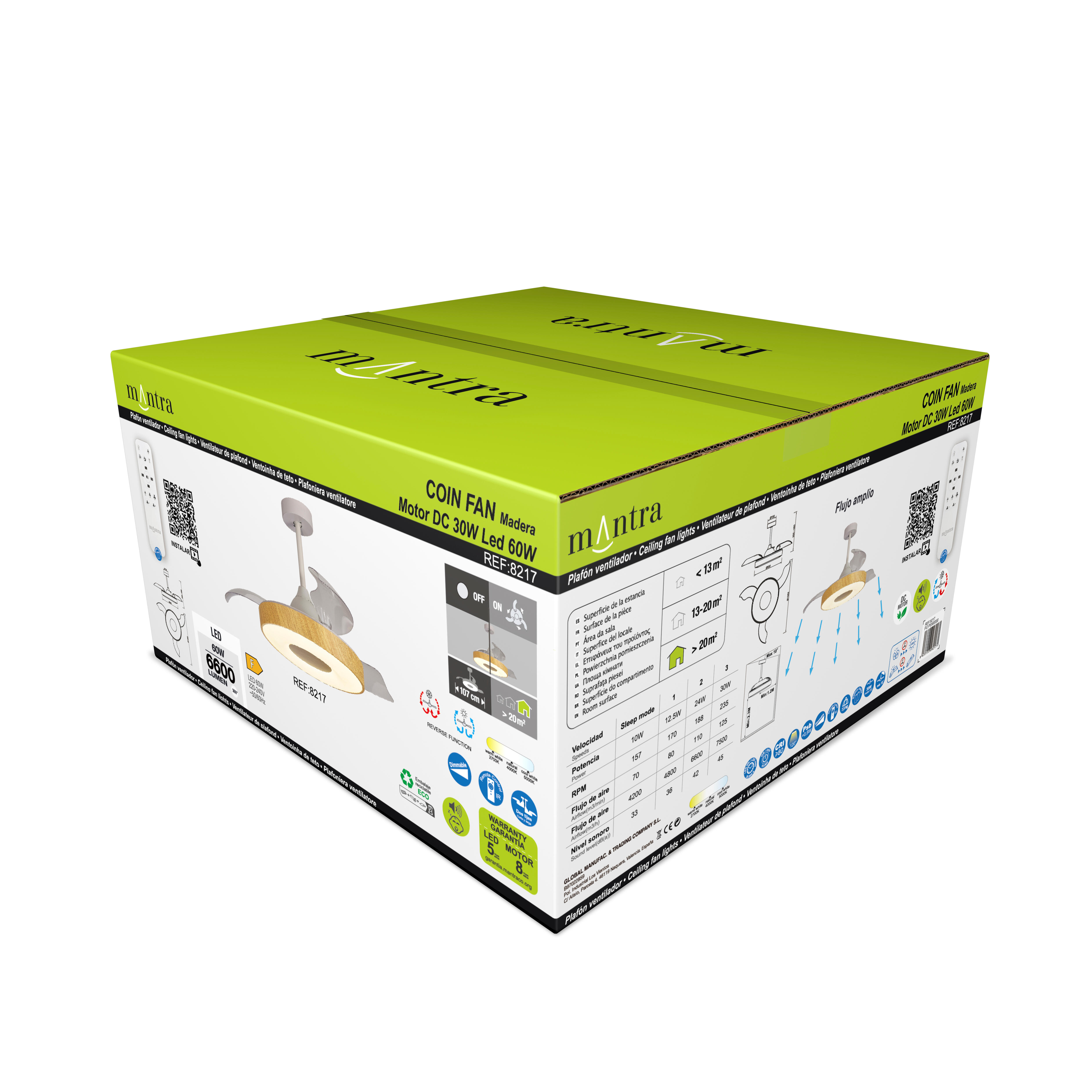 Ventilateur de plafond LED, Coin, 106.2 cm, MANTRA, blanc - 5