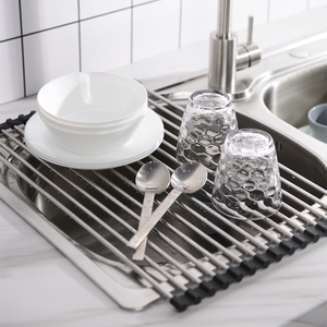 WENKO Égouttoir à Vaisselle Repliable En Métal Chromé Argent Brillant - Panier Pratique Pour Assiettes, Tasses Et Couverts
