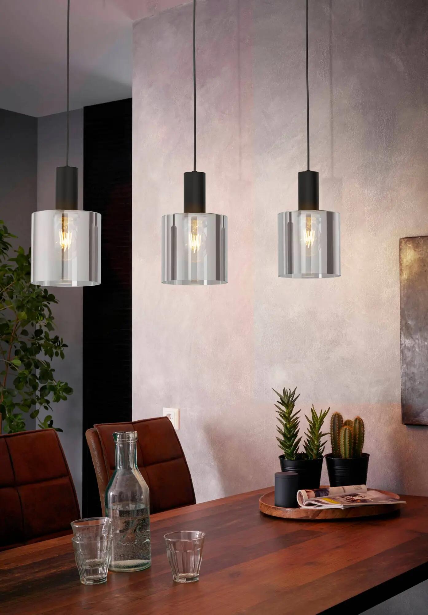 EGLO Lampadario Moderno Gorosiba nero paralume nero e trasparente 3x E27