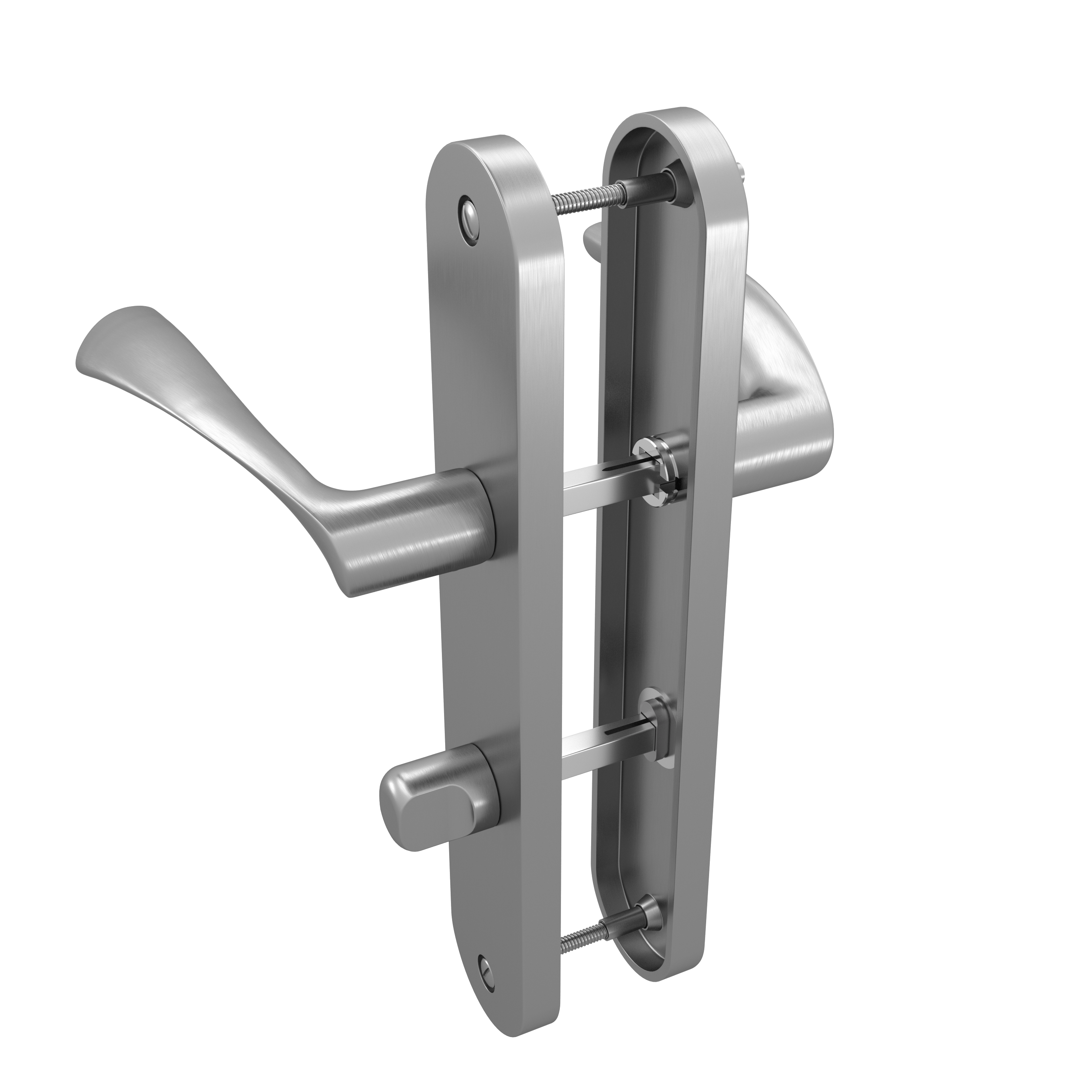 Poignée de porte sur plaque aspect nickel entraxe 195 mm à condamnation INELA x2 - 4