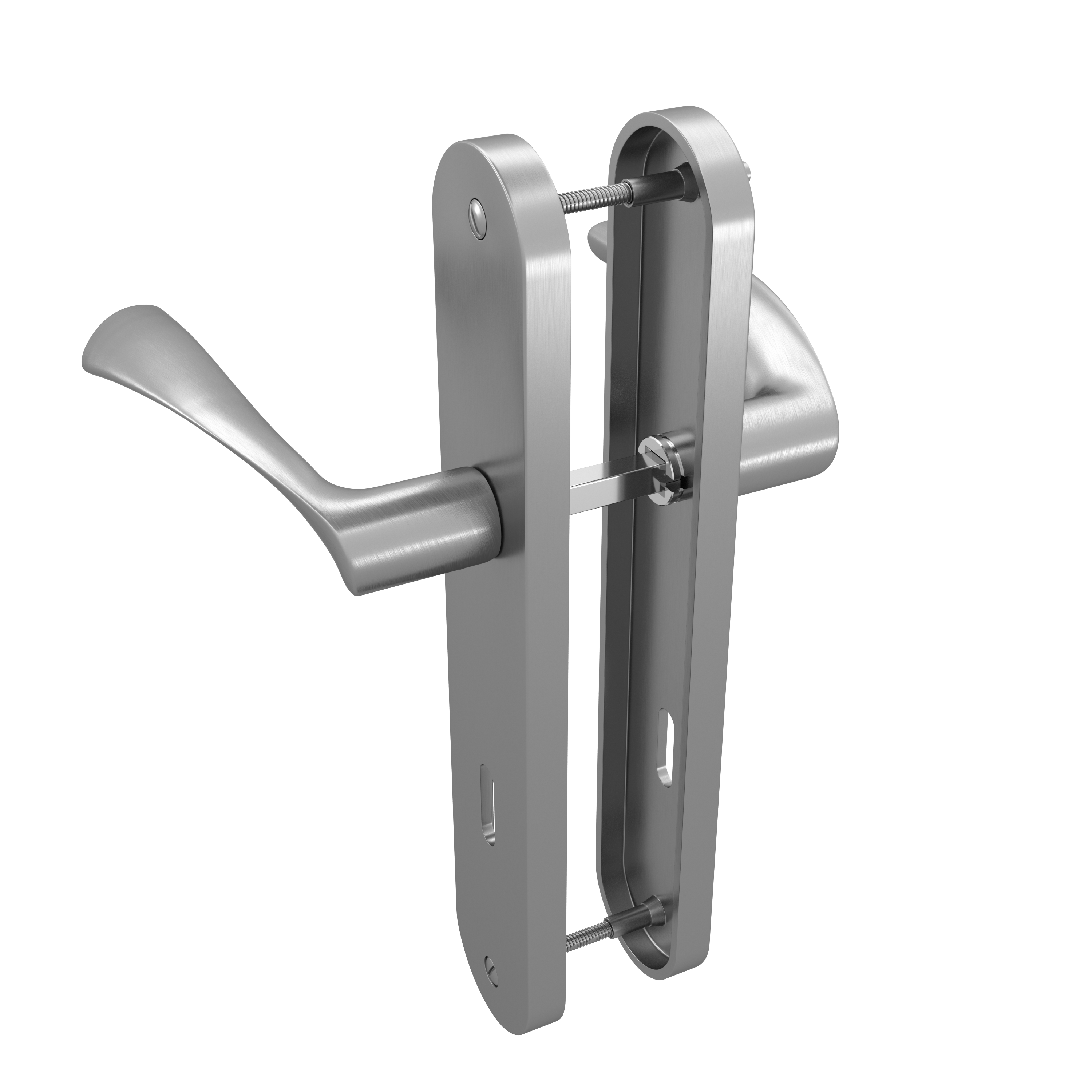 Poignée de porte sur plaque aspect nickel entraxe 195 mm Clé en L INELA x2 - 2