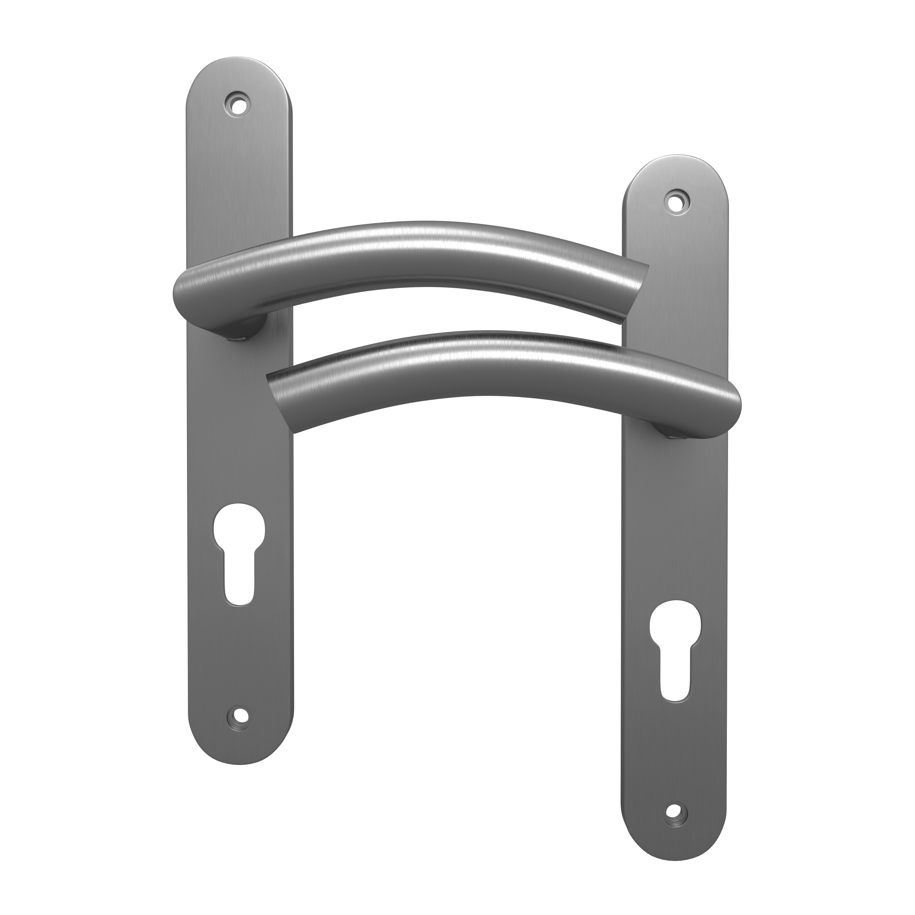 2 poignées porte entrée sur plaque cylindre Margaud inox brillant, entraxe 195mm - 2