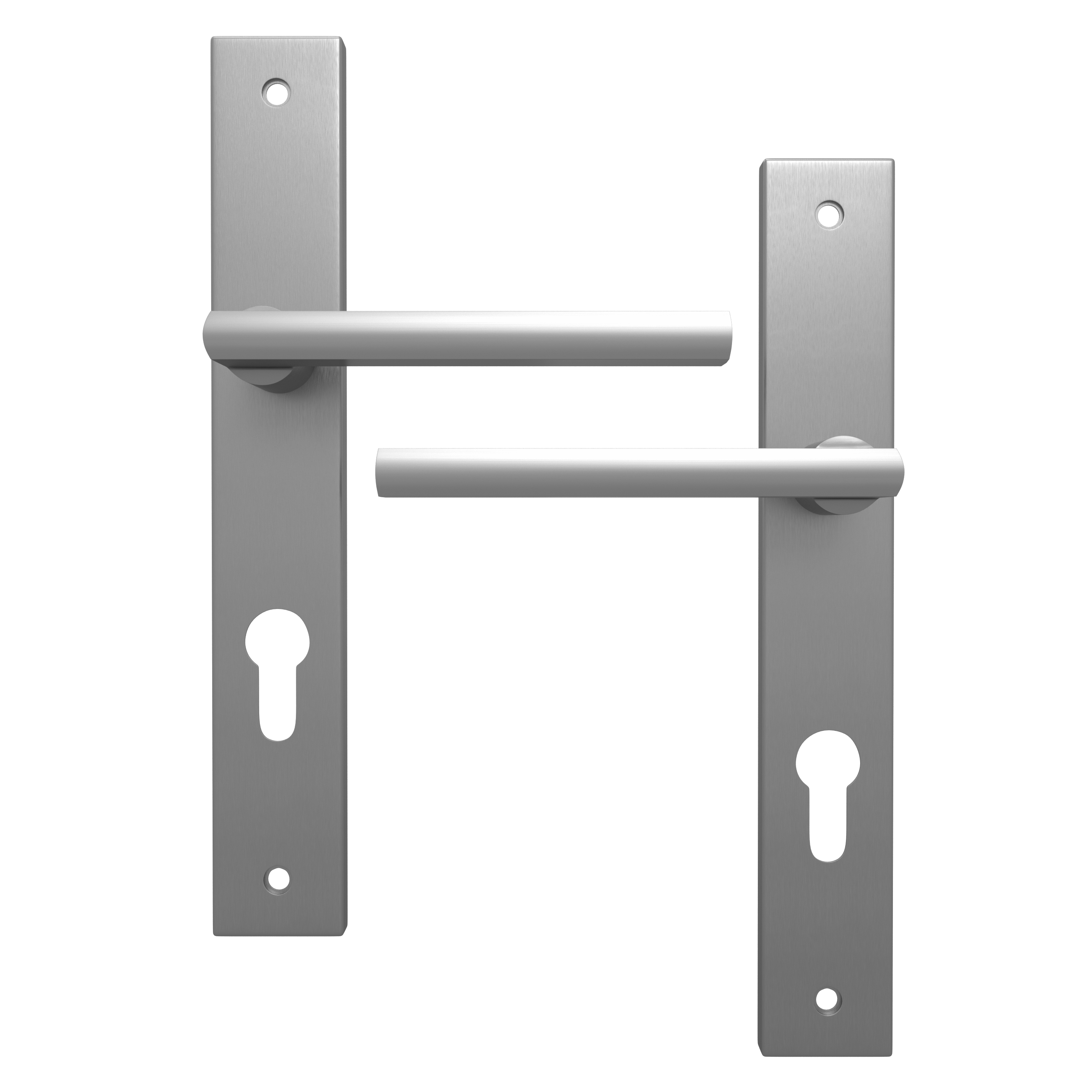 2 poignées porte d'entrée sur plaque à cylindre Lee alu nickel, entraxe 195mm - 2