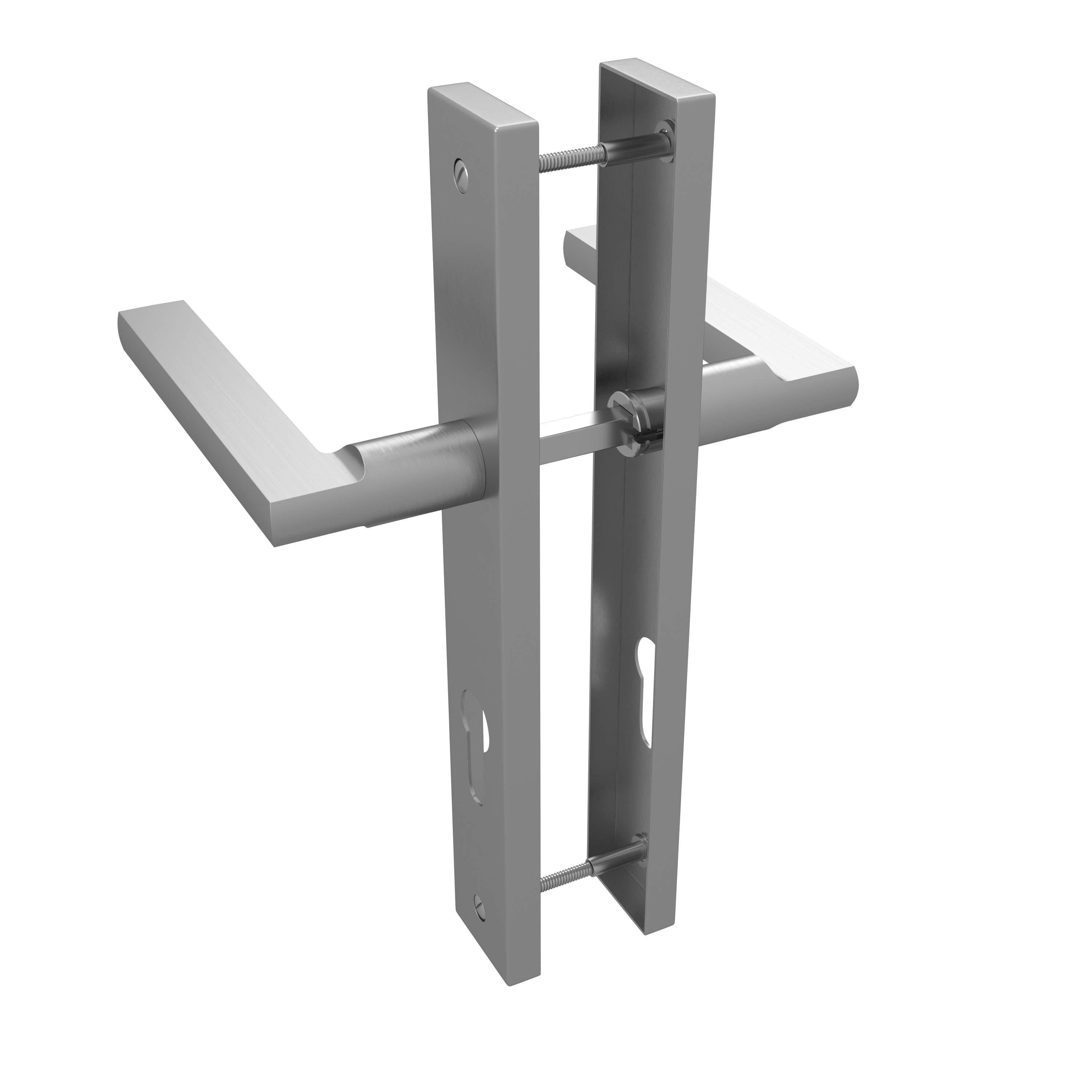 Poignée de porte sur plaque aspect nickel entraxe 195 mm Clé en I DAREN x2 - 3