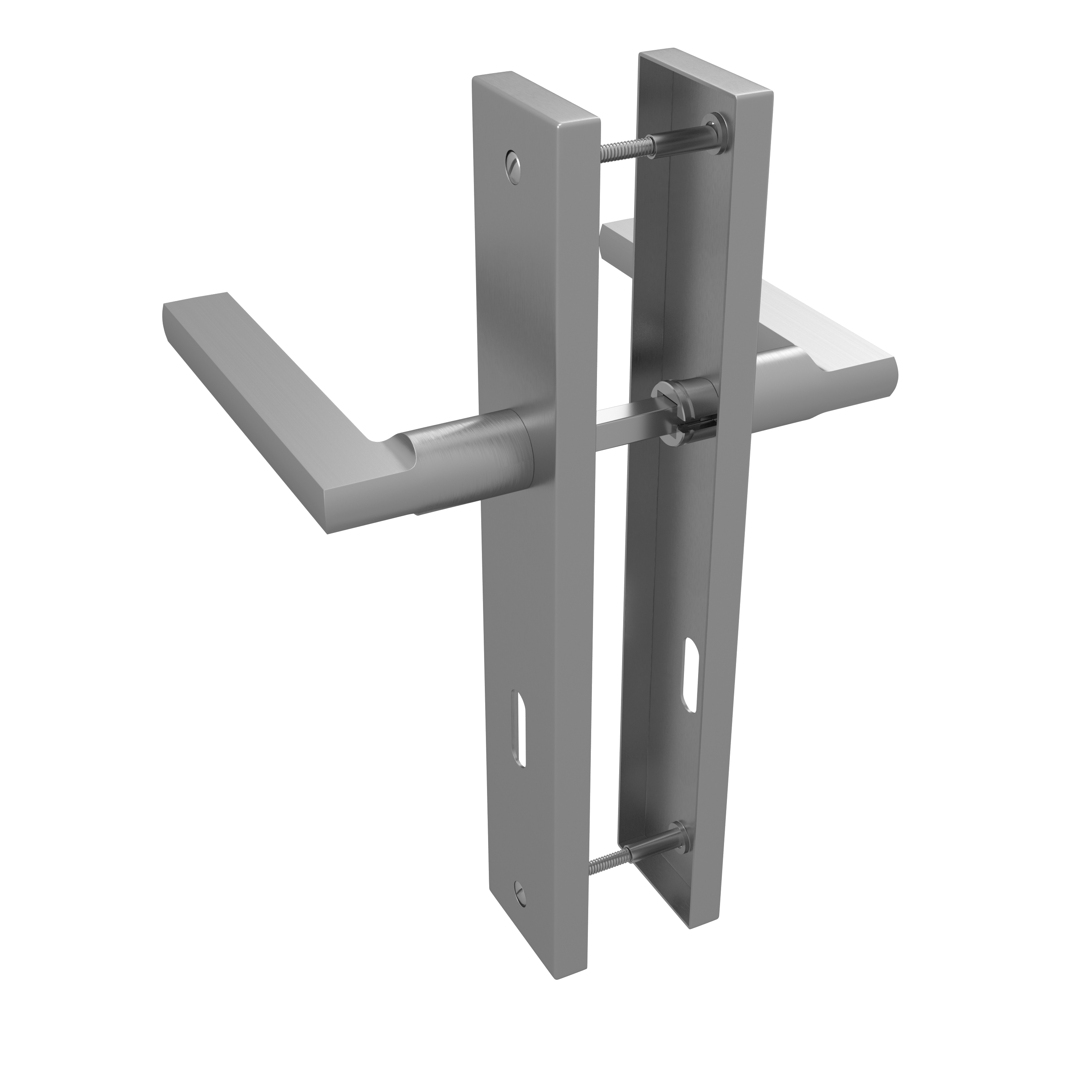 Poignée de porte sur plaque aspect nickel entraxe 195 mm Clé en L DAREN x2 - 4