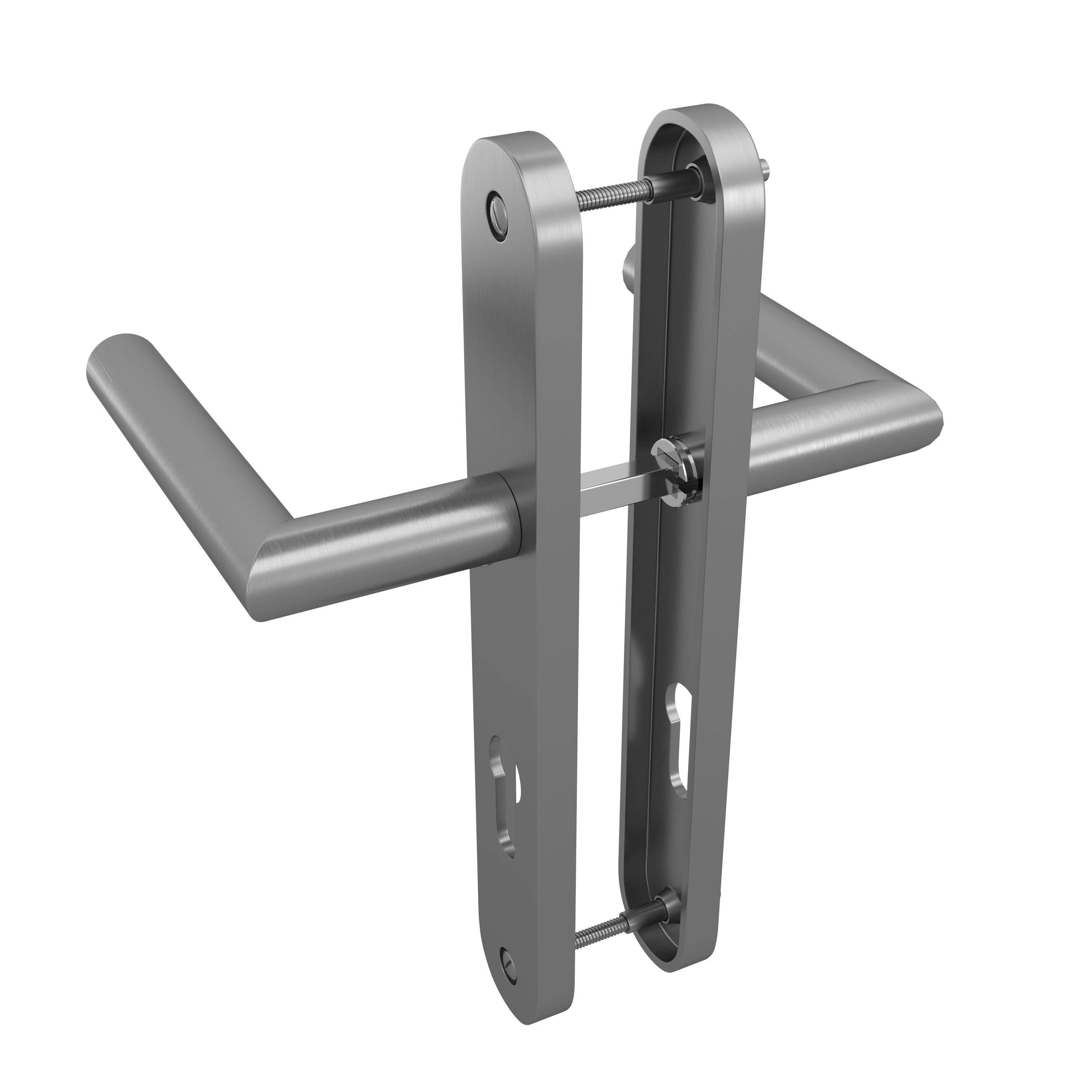 Poignée de porte sur plaque aspect nickel entraxe 195 mm Clé en I THEA x2 - 5