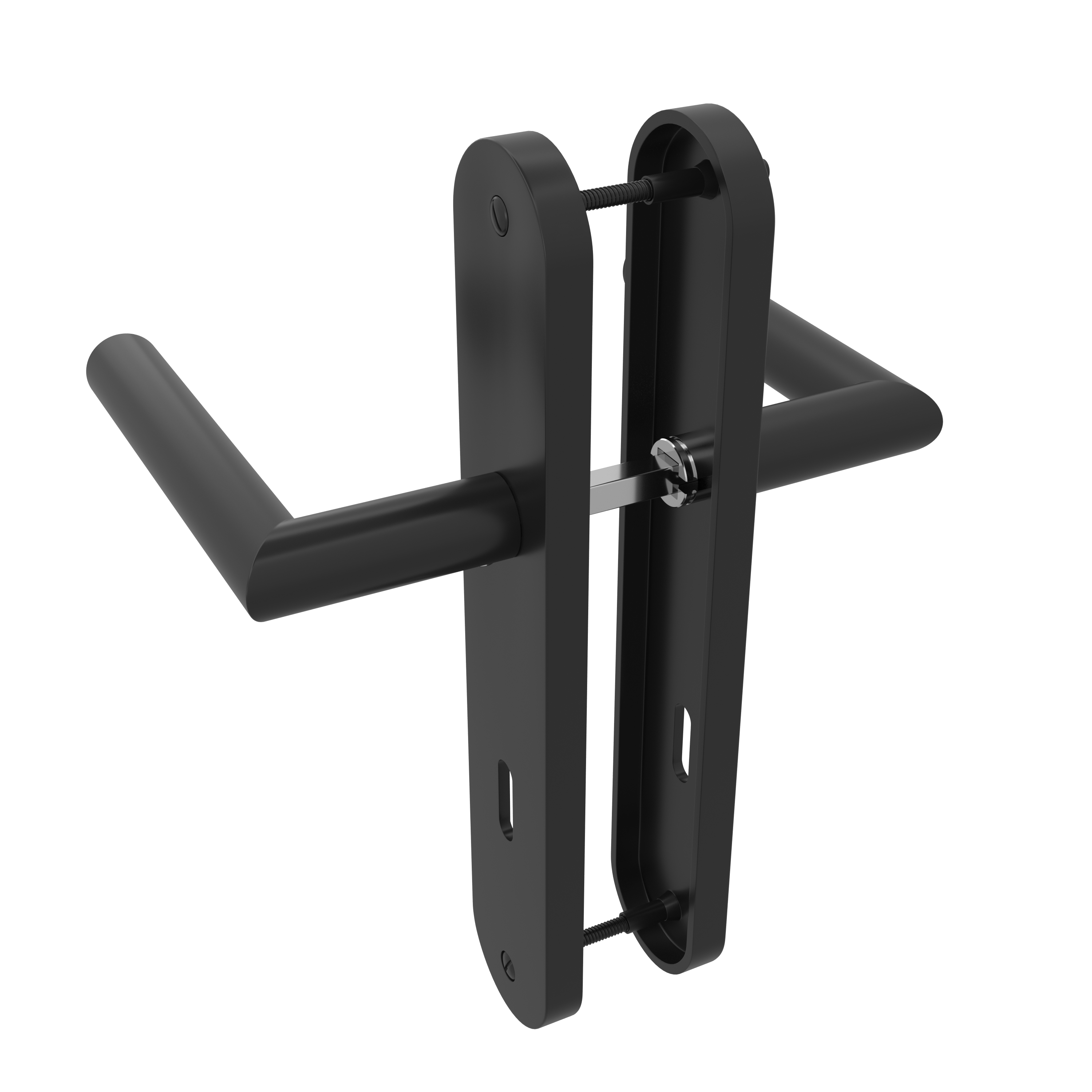 Poignée de porte sur plaque noire entraxe 195 mm Clé en L THEA x2 - 2
