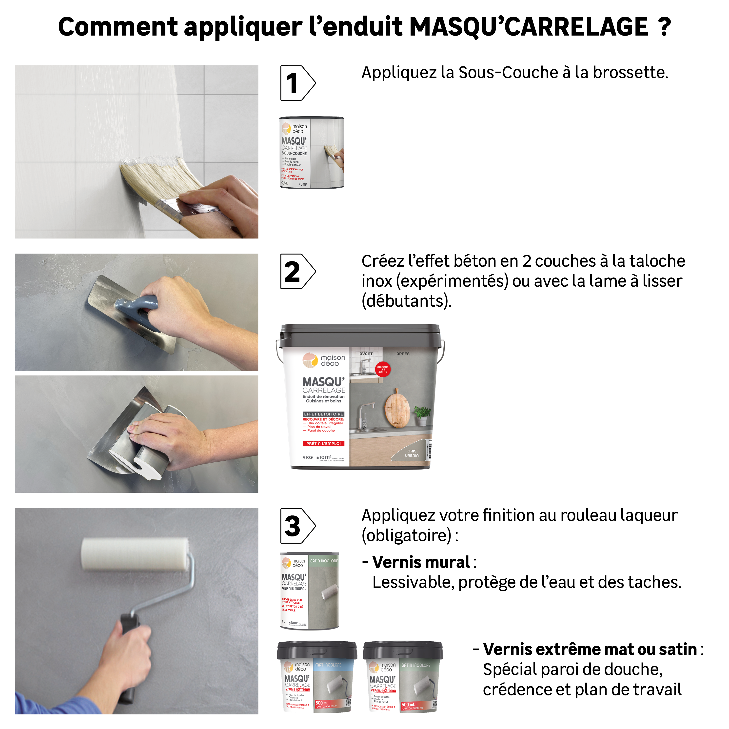 Enduit décoratif Masqu'carrelage béton MAISON DECO, blanc cassé, 9 kg - 3