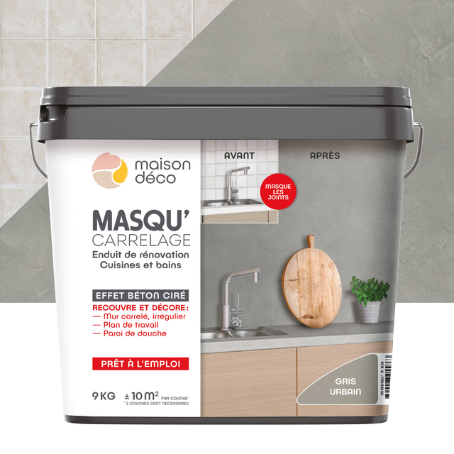 Enduit décoratif Masqu'carrelage béton MAISON DECO, gris urbain, 9 kg