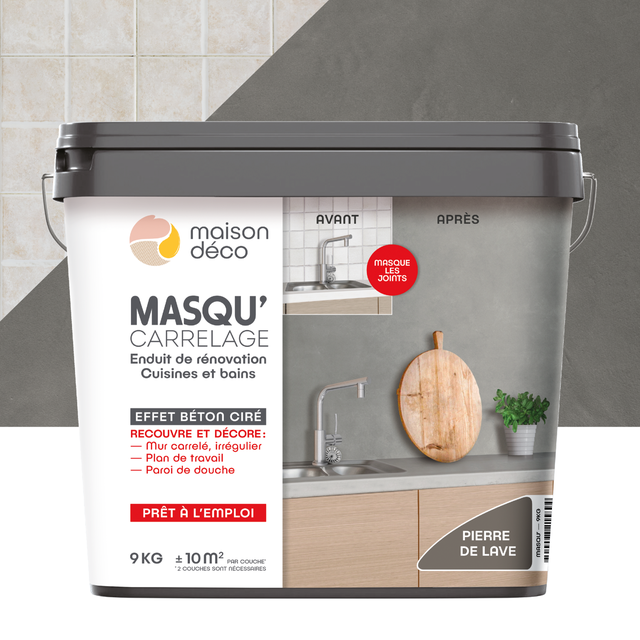 Enduit décoratif Masqu'carrelage béton MAISON DECO, pierre de lave, 9 kg