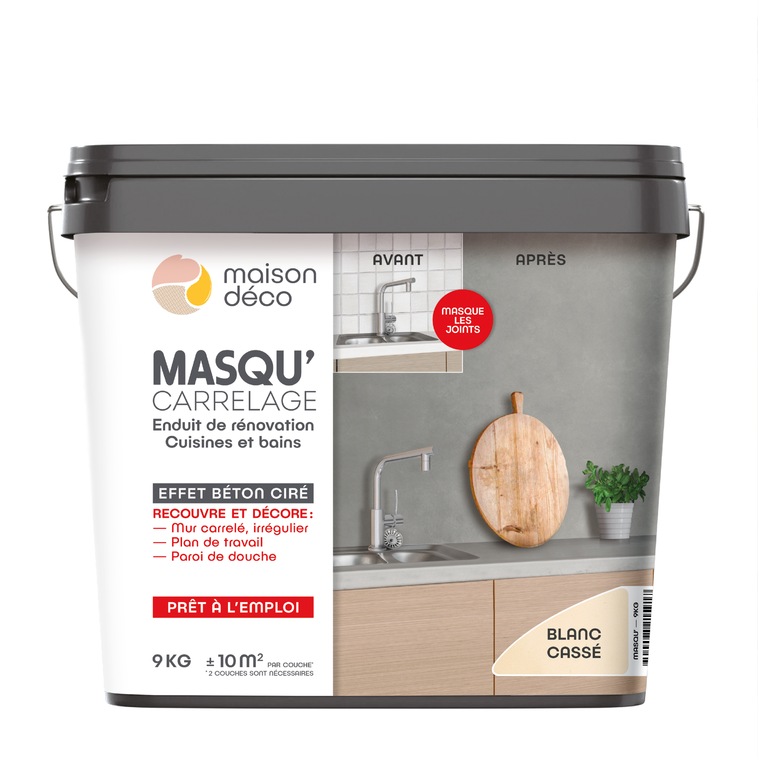 Enduit décoratif Masqu'carrelage béton MAISON DECO, blanc cassé, 9 kg - 5
