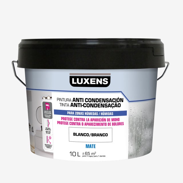 Pintura de interior anticondensación LUXENS color blanco mate 10 L para paredes y techos