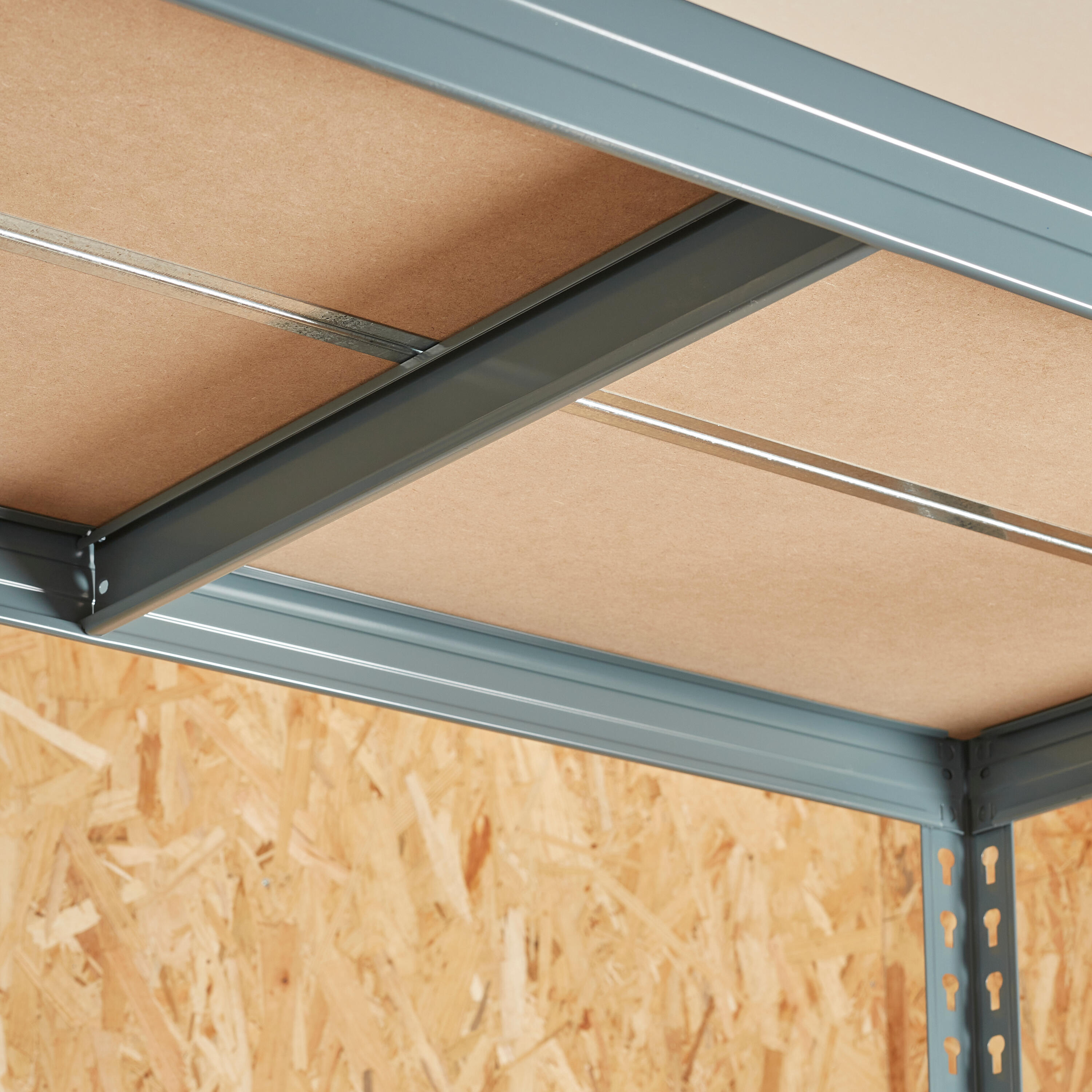 Estante metálica cinza 4 prateleiras MDF 180x60x180 cm 400 kg Spaceo - 6
