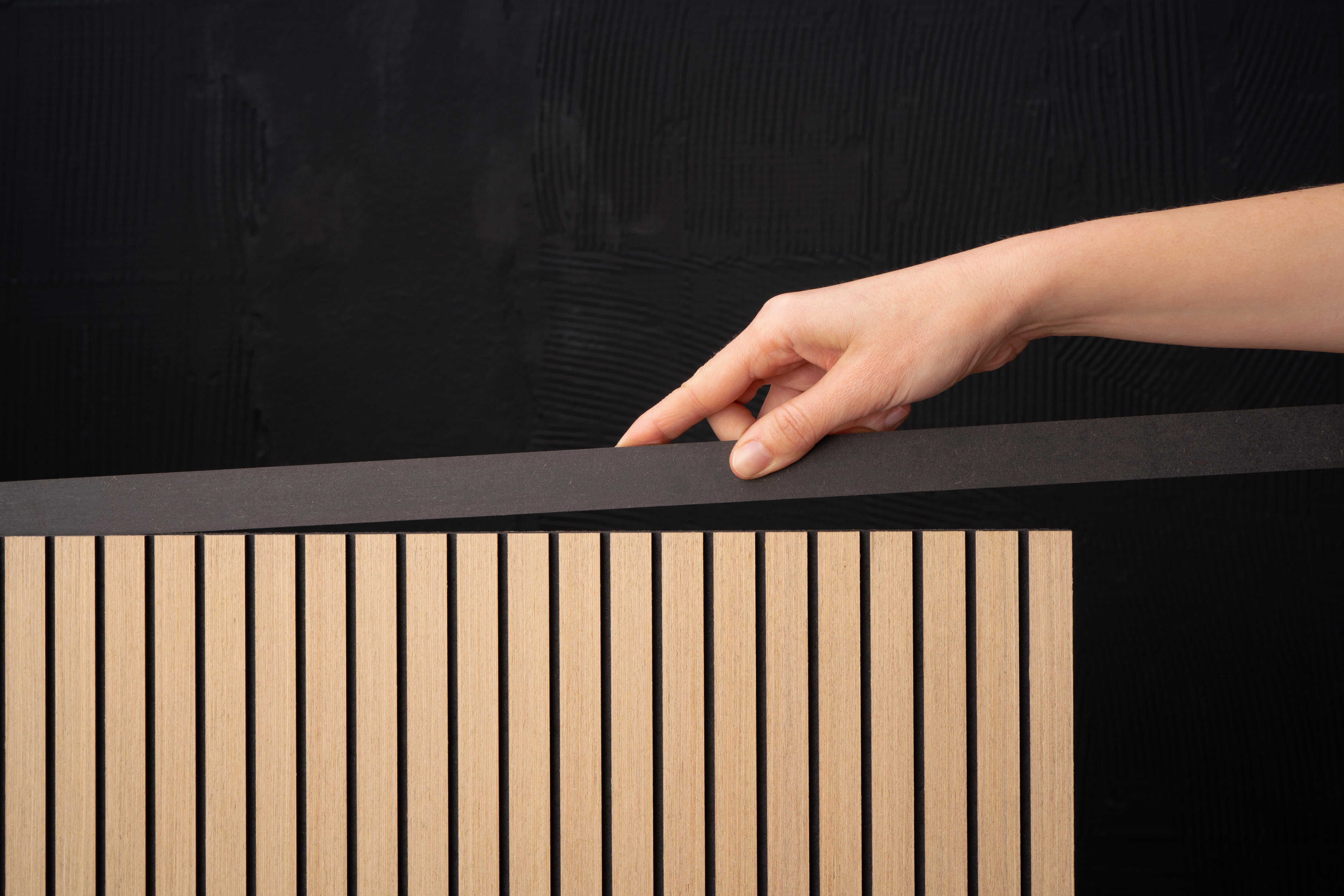 Revestimiento de pared palillería efecto 3D MDF Desi color roble/negro 119x59 cm - 14